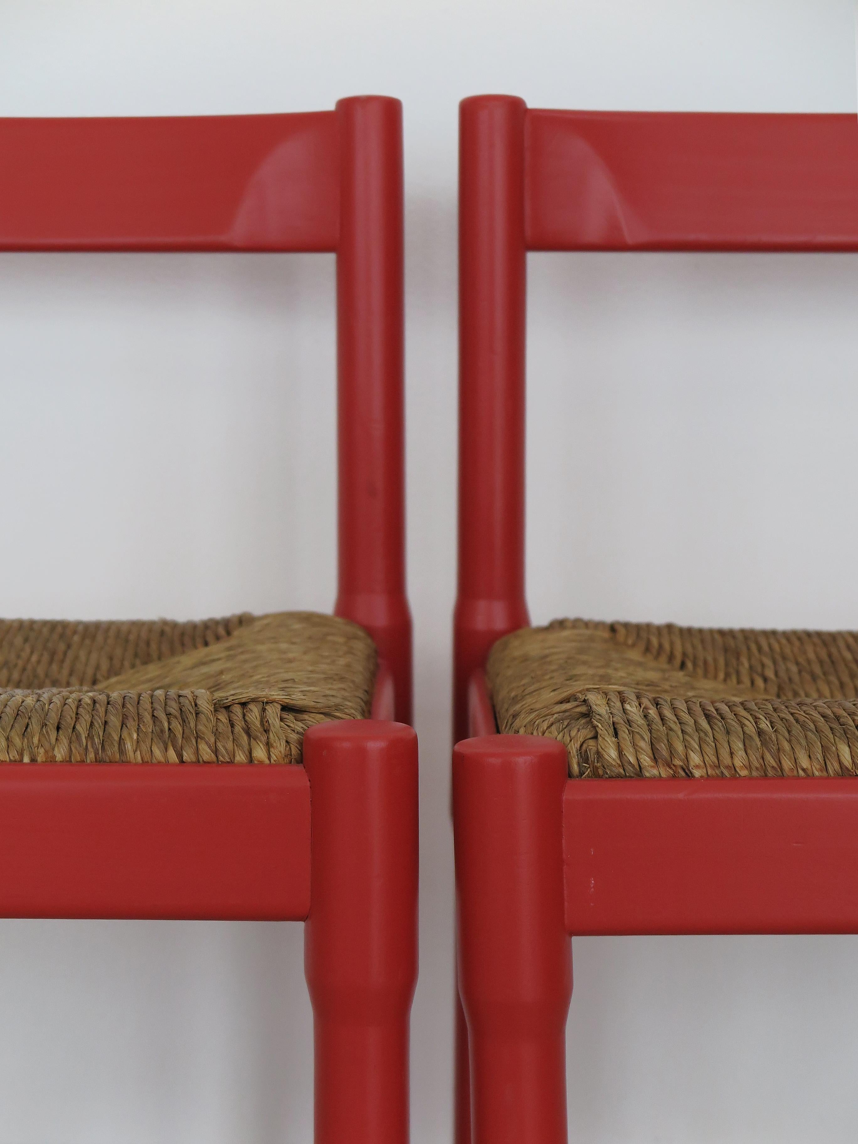 Vico Magistretti For Cassina Italian Red Dining Chairs Serie Carimate, 1960s 3