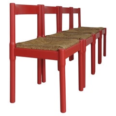 Vico Magistretti Para Cassina Sillas de Comedor Italianas Rojo Serie Carimate, Años 60