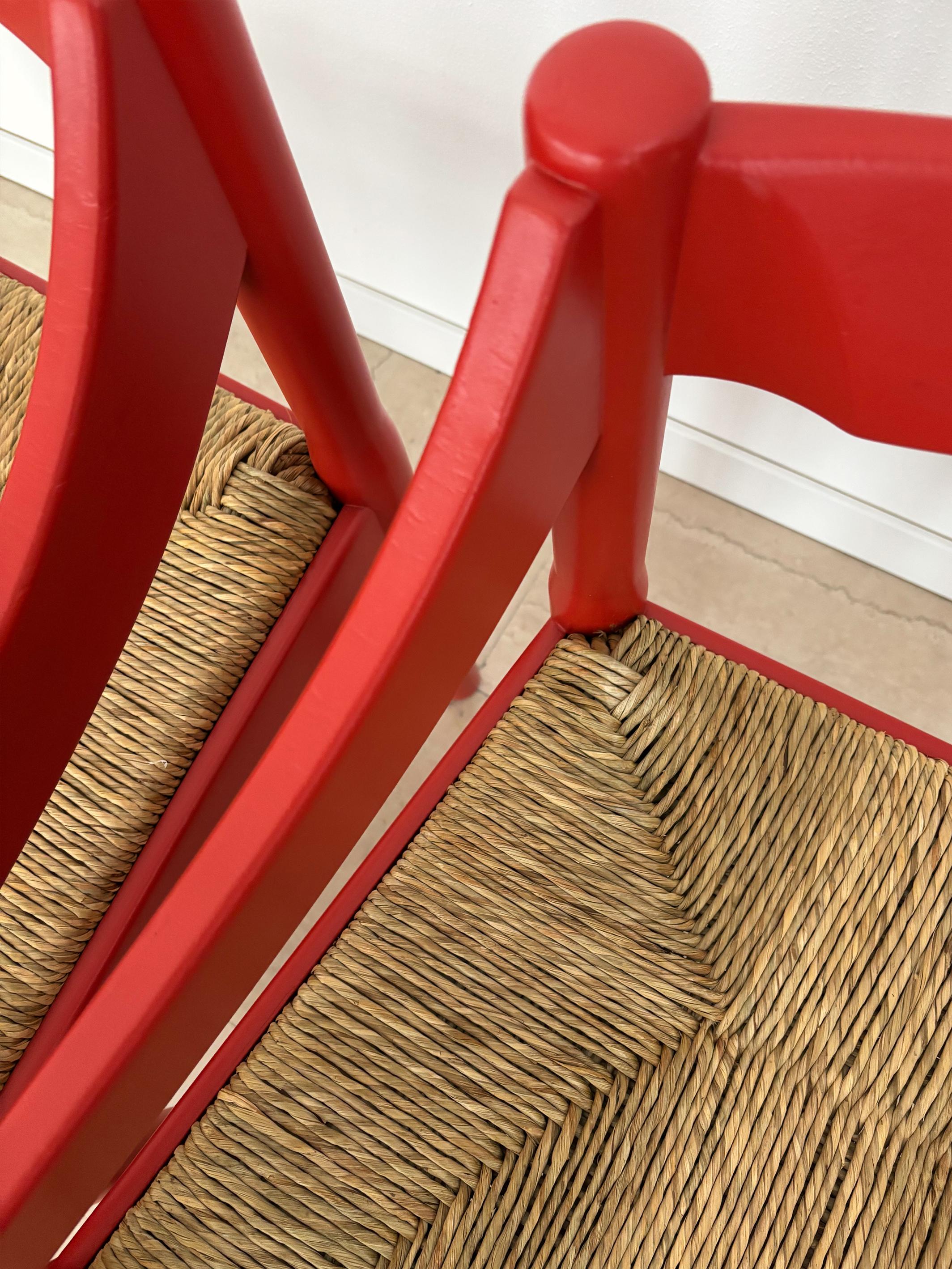 Vico Magistretti For Cassina Italian Six Red Dining Chairs Carimate Serie, 1960s For Sale 5