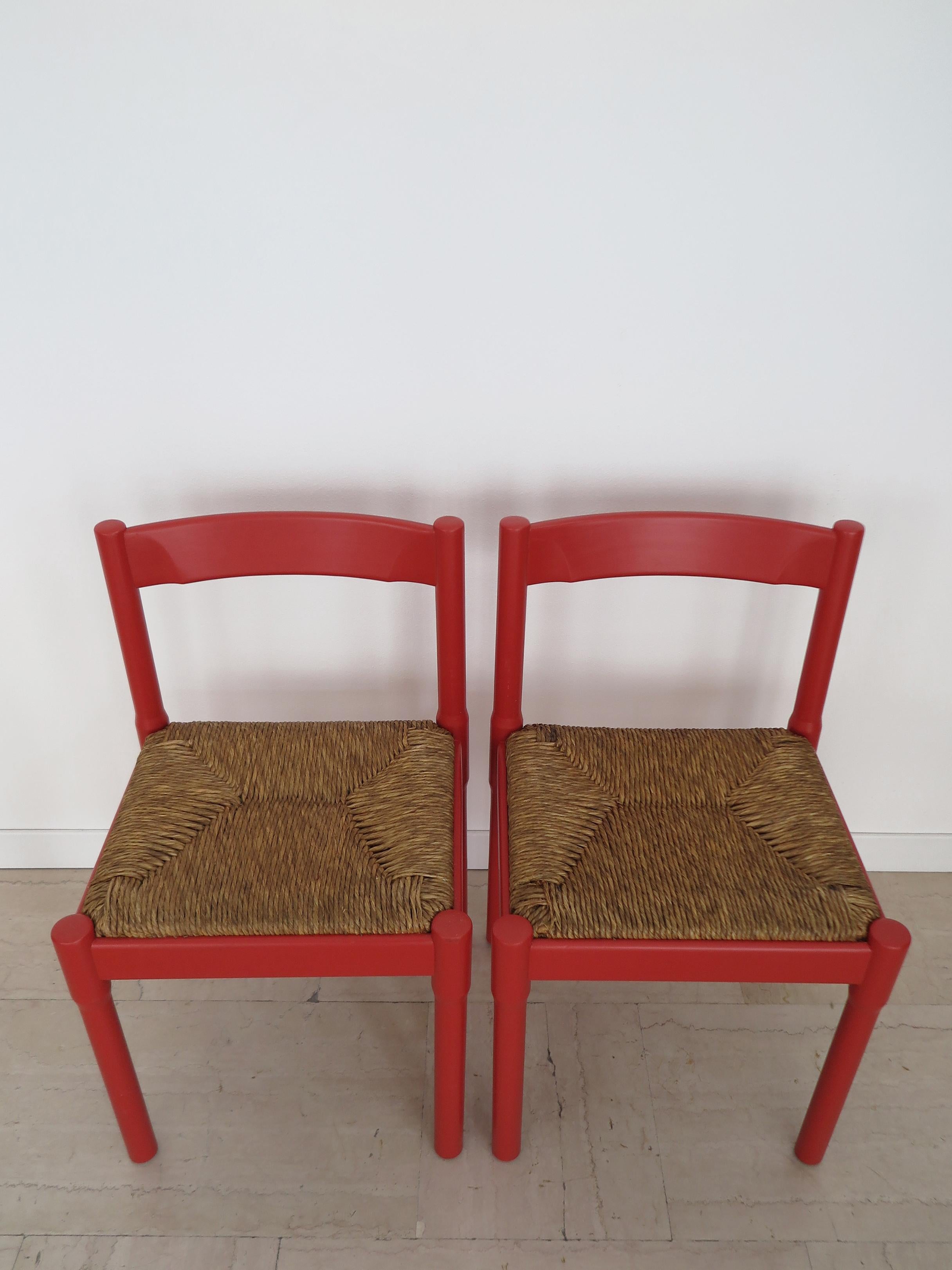 Vico Magistretti For Cassina Italian Six Red Dining Chairs Carimate Serie, 1960s For Sale 8