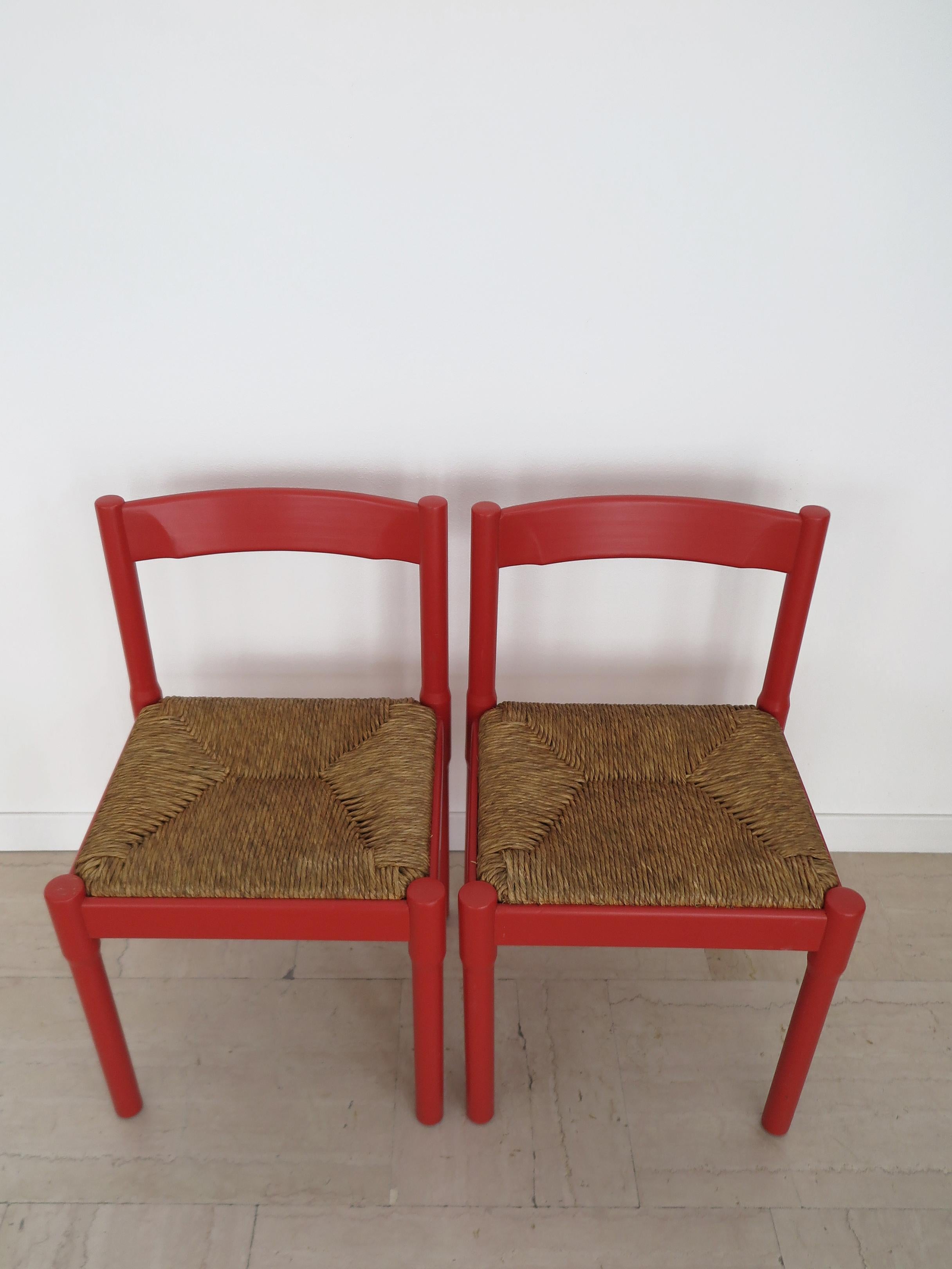 Vico Magistretti For Cassina Italian Six Red Dining Chairs Carimate Serie, 1960s For Sale 9