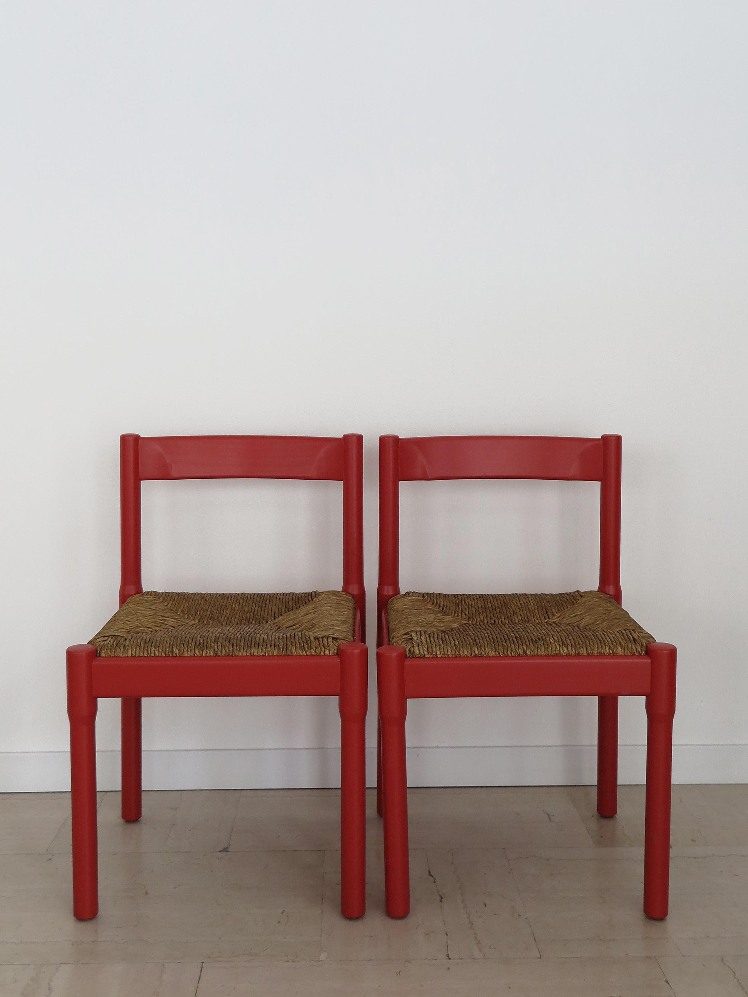 Vico Magistretti For Cassina Italian Six Red Dining Chairs Carimate Serie, 1960s For Sale 10