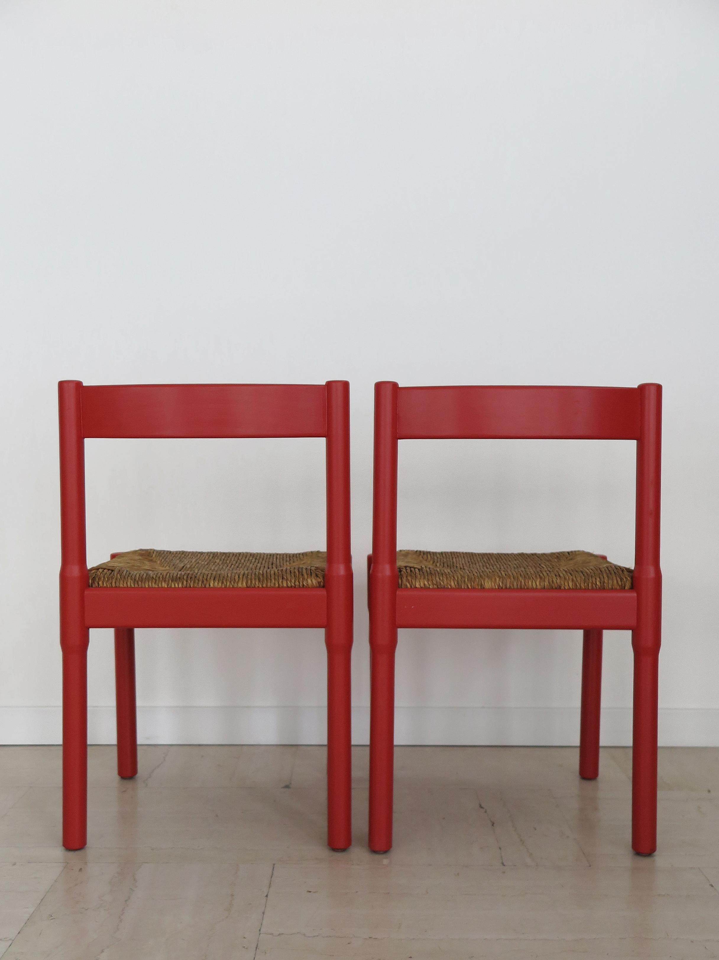 Vico Magistretti For Cassina Italian Six Red Dining Chairs Carimate Serie, 1960s For Sale 11