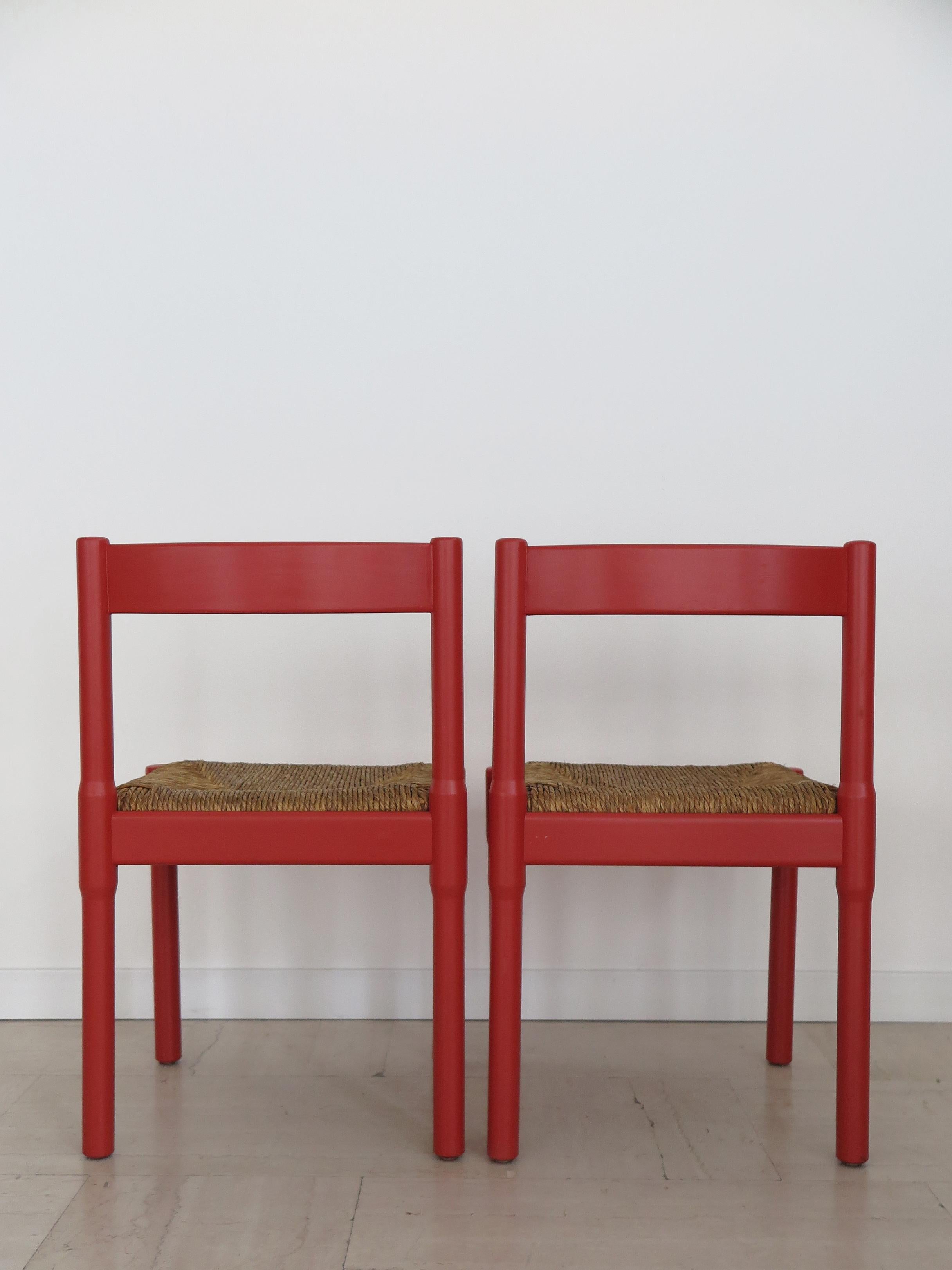 Vico Magistretti For Cassina Italian Six Red Dining Chairs Carimate Serie, 1960s For Sale 12