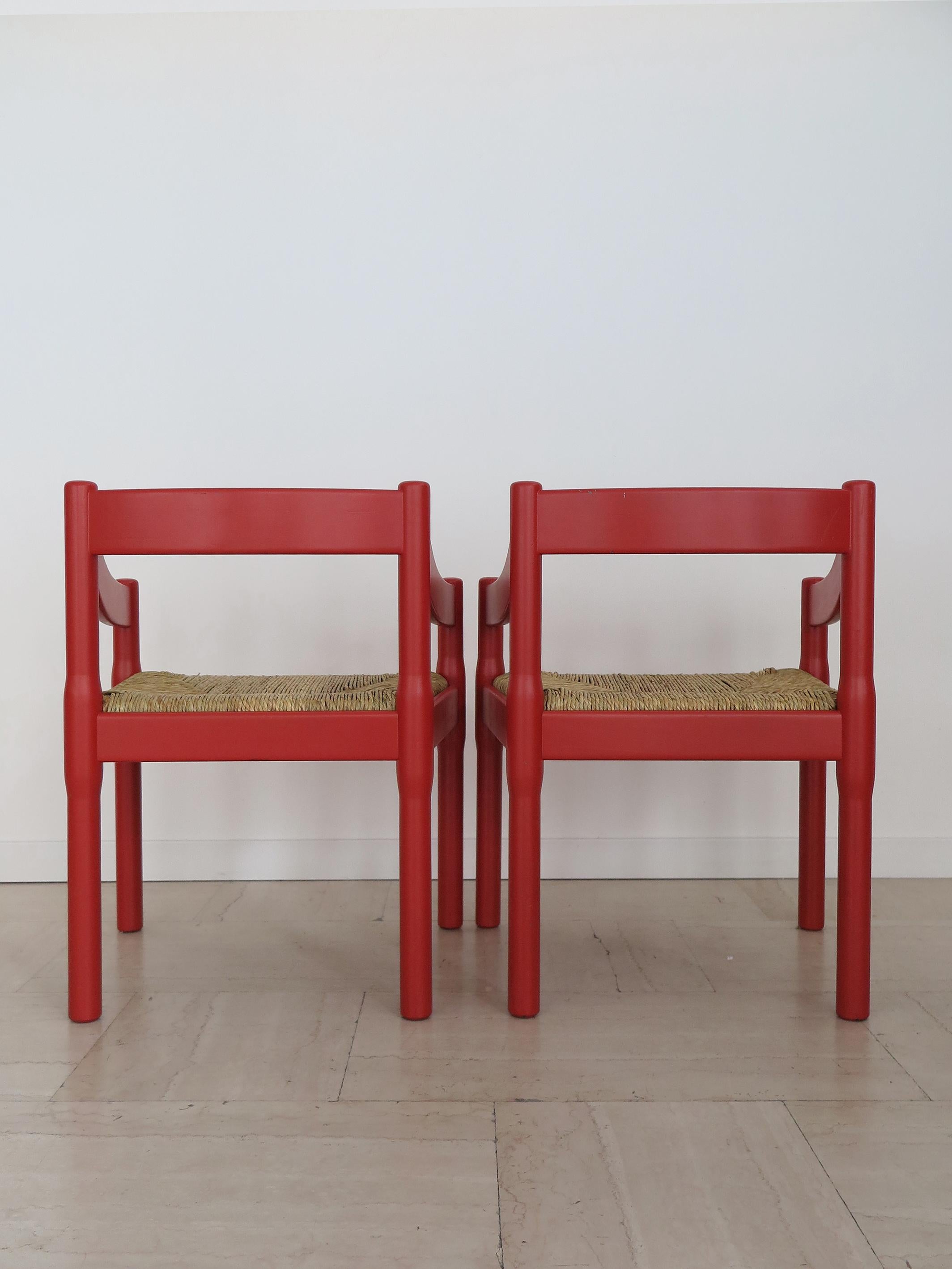 Vico Magistretti For Cassina Italian Six Red Dining Chairs Carimate Serie, 1960s In Good Condition For Sale In Reggio Emilia, IT