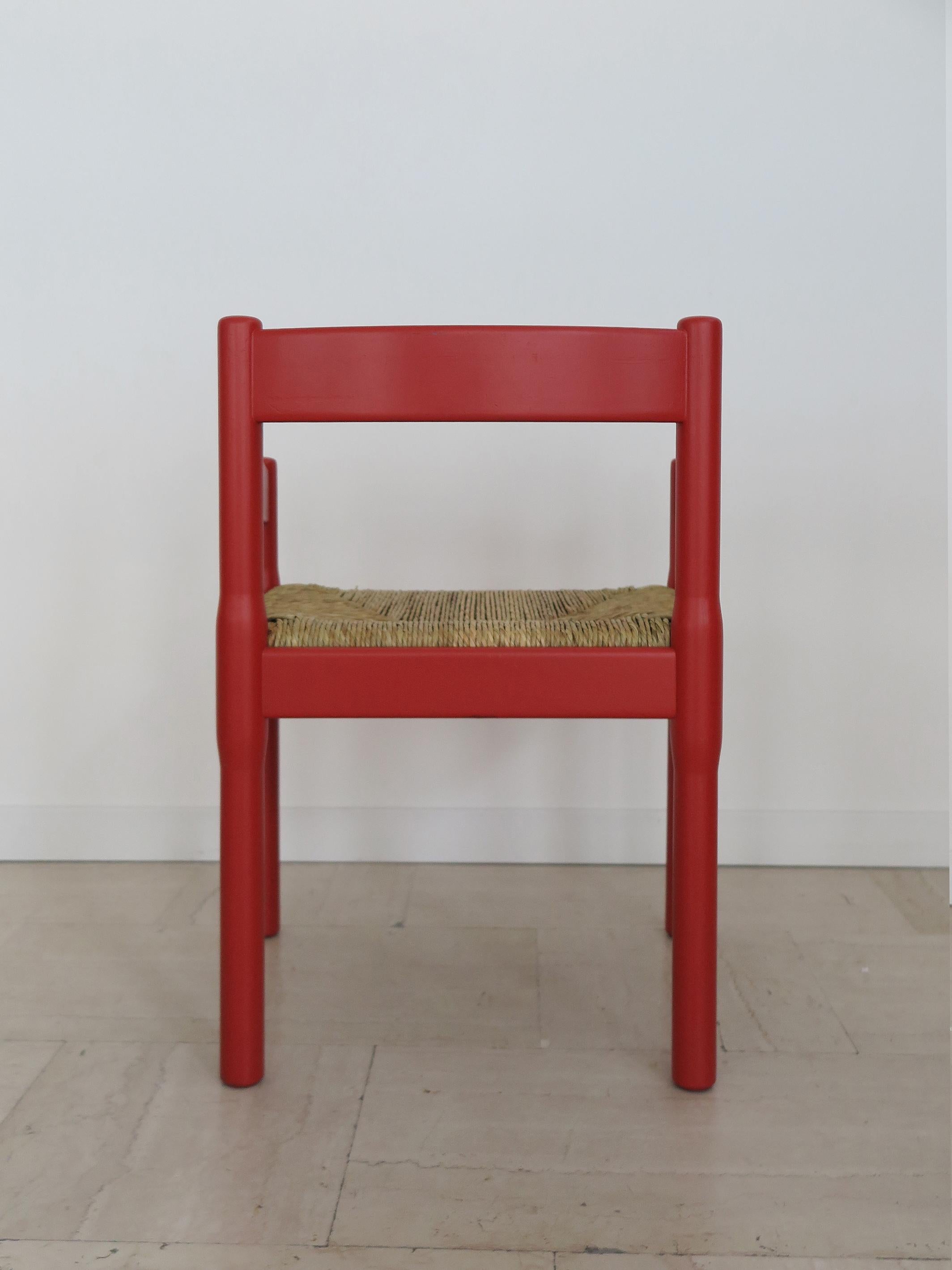 Vico Magistretti For Cassina Italian Six Red Dining Chairs Carimate Serie, 1960s For Sale 1
