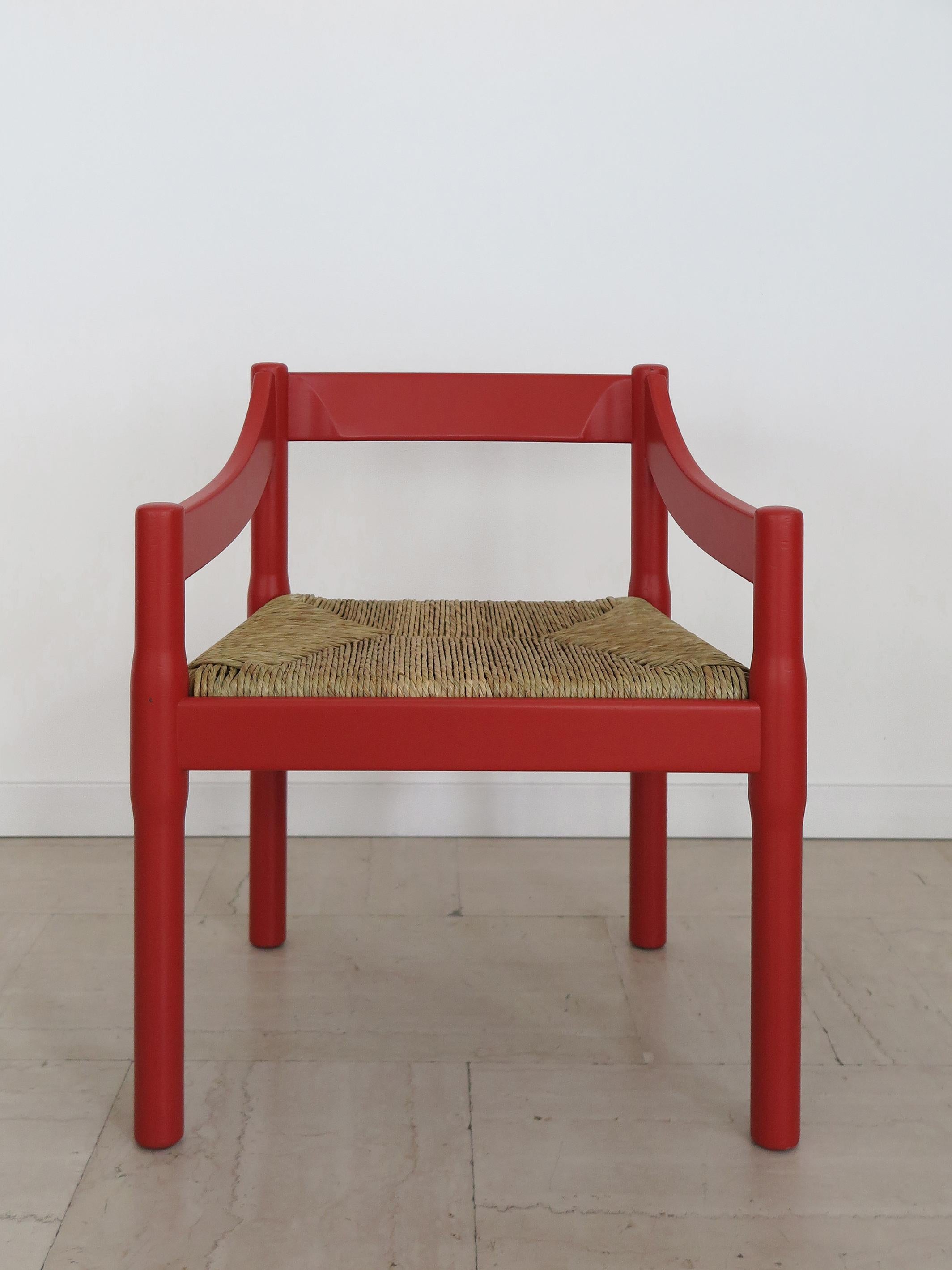 Vico Magistretti For Cassina Italian Six Red Dining Chairs Carimate Serie, 1960s For Sale 2