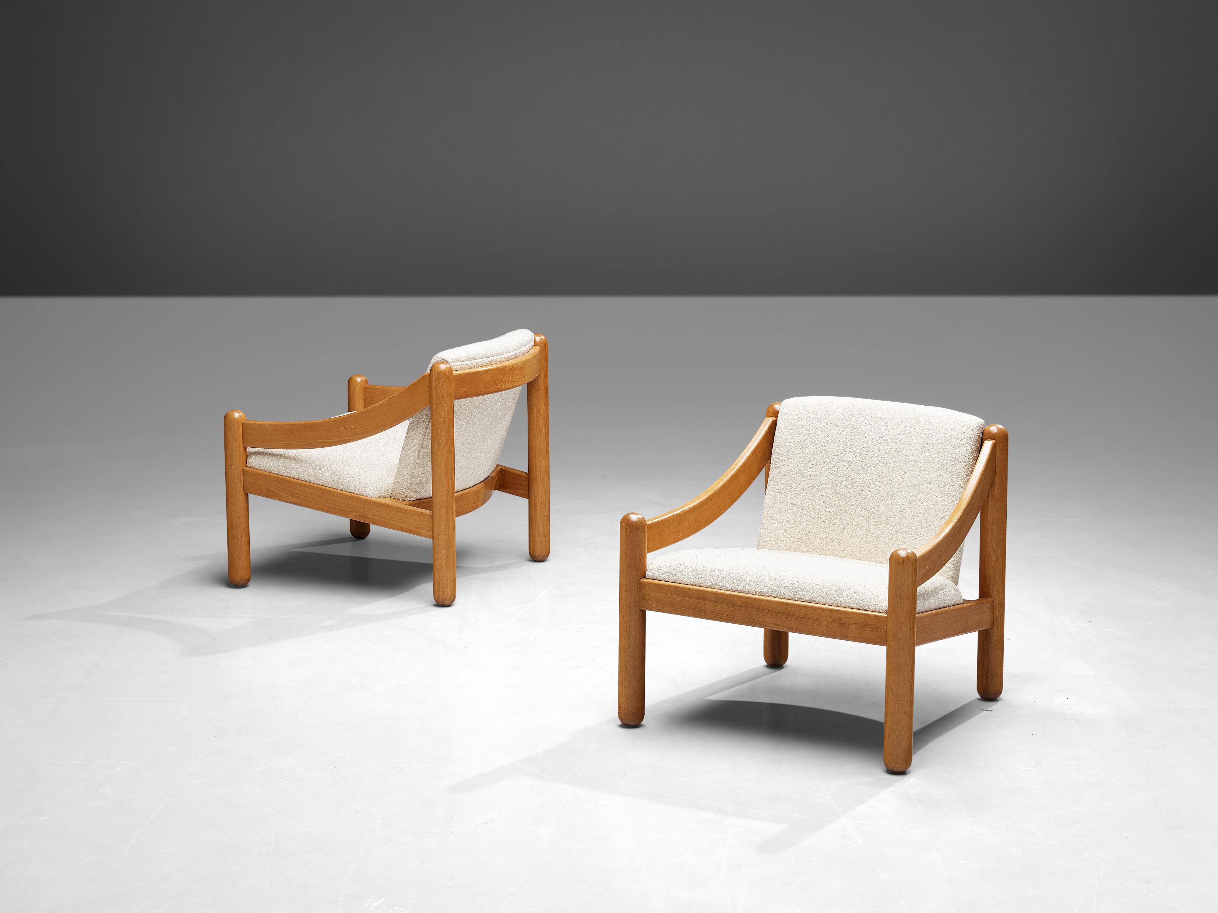 Mid-Century Modern Vico Magistretti for Cassina Pair of ‘Carimate’ Lounge Chairs in Bouclé For Sale