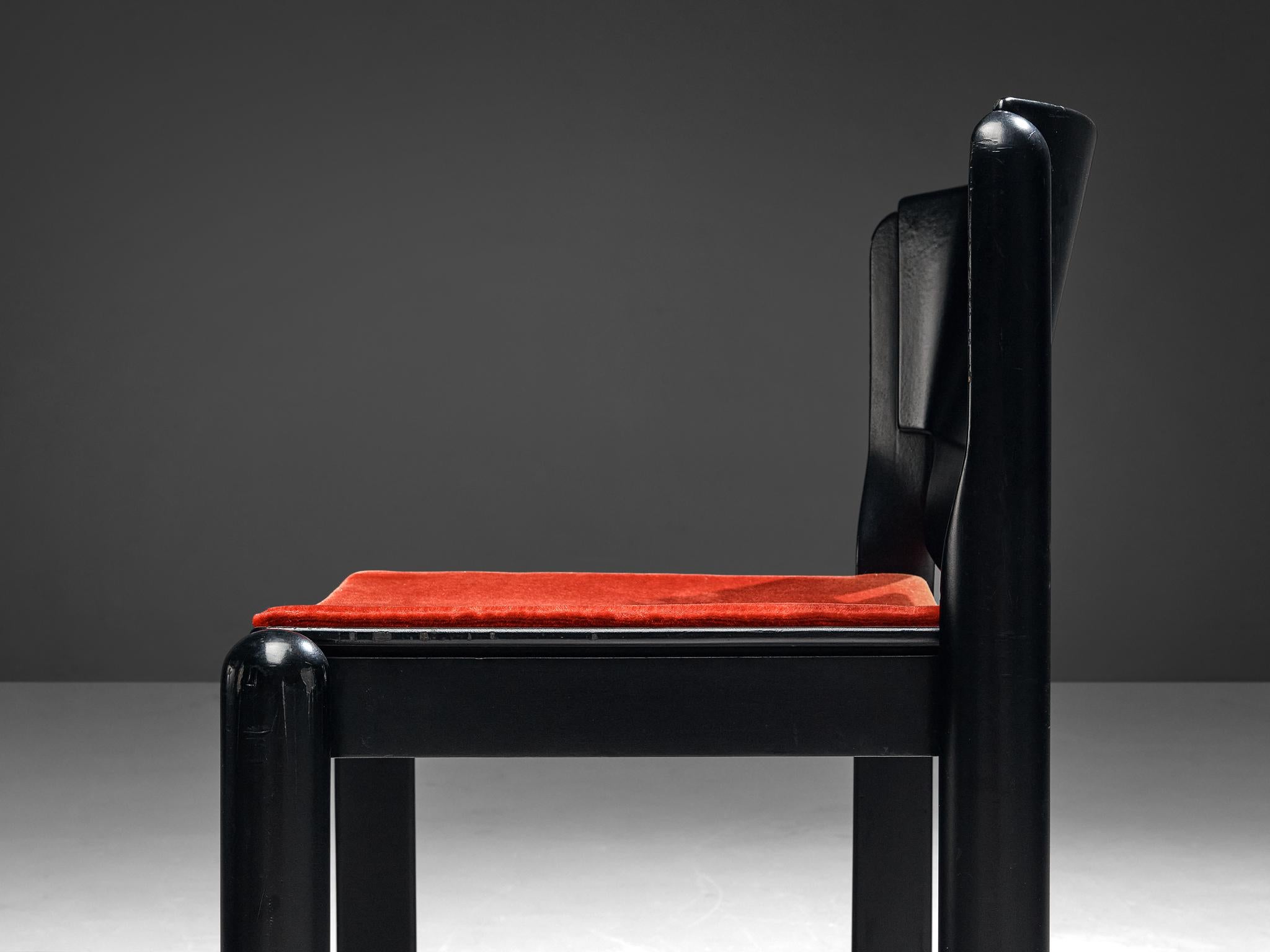 Mid-20th Century Vico Magistretti for Cassina Pair of Chairs in Red Velvet
