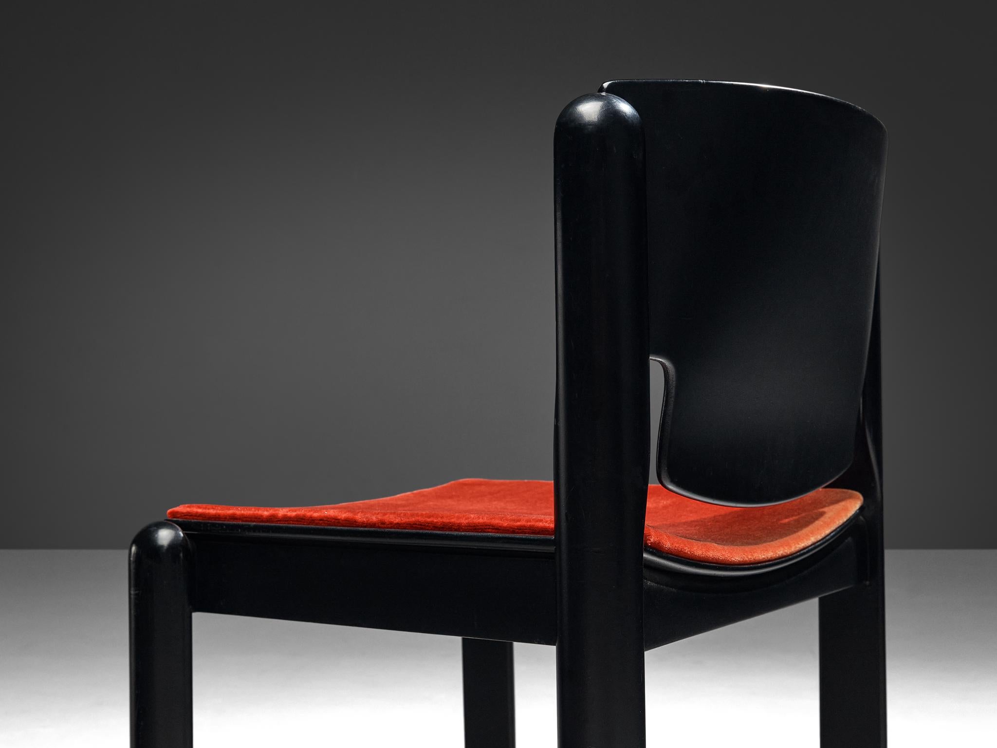 Vico Magistretti for Cassina Pair of Chairs in Red Velvet 1