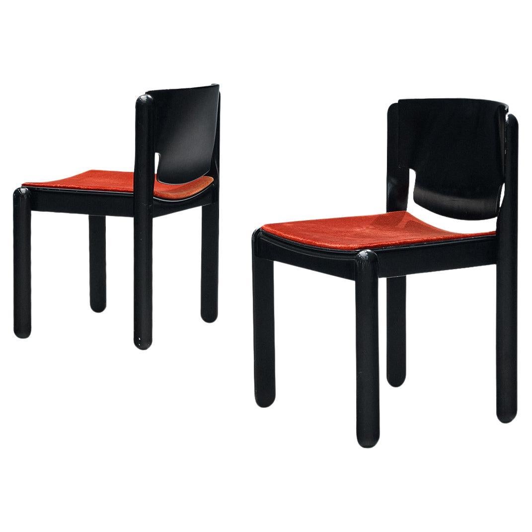 Vico Magistretti for Cassina Pair of Chairs in Red Velvet