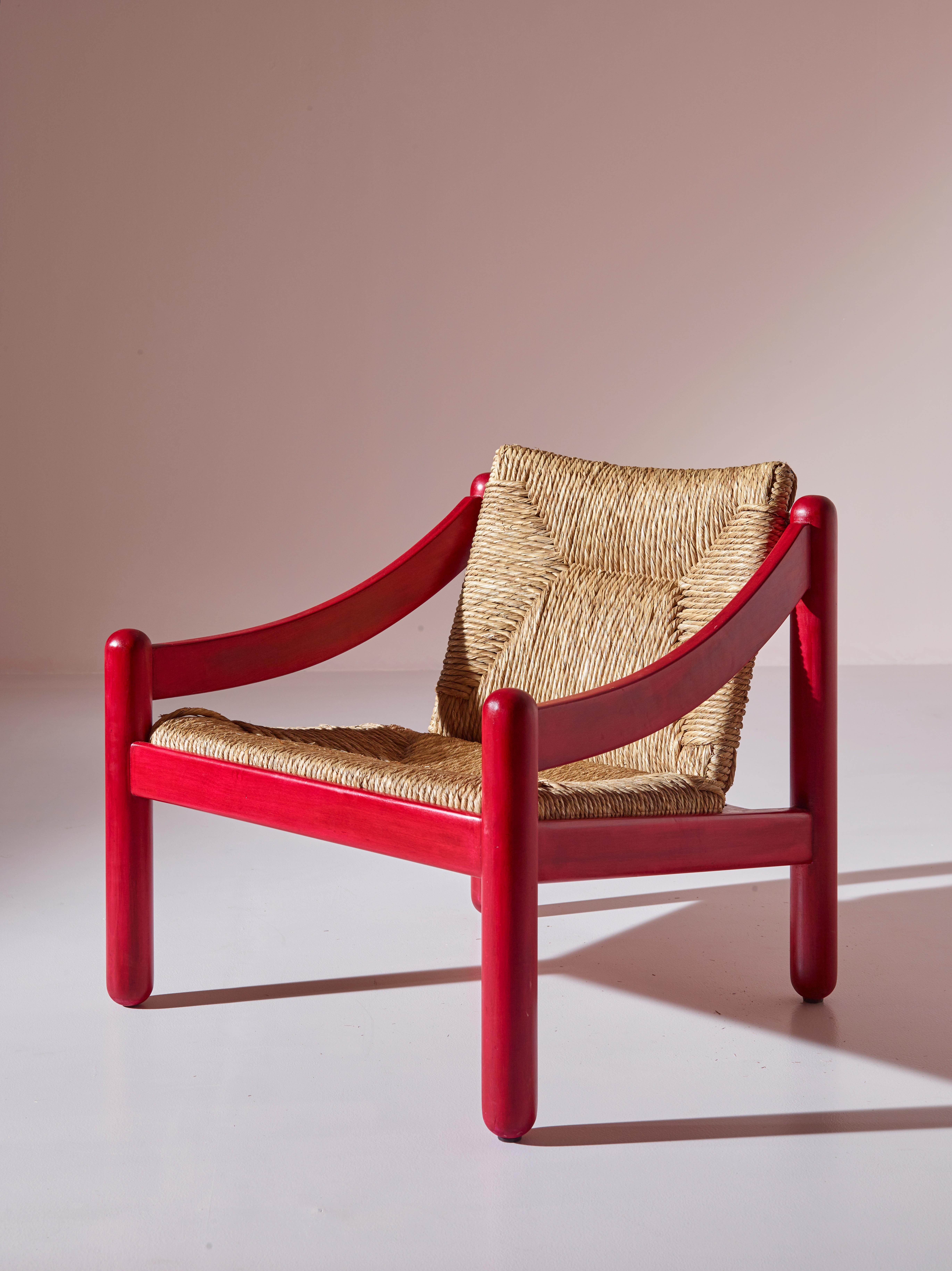 Vico Magistretti per Cassina Coppia di poltrone in giunco e faggio Carimate Italia, 1963 in vendita 1