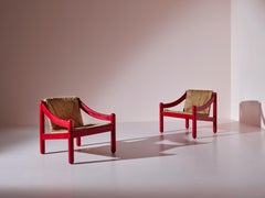 Vico Magistretti for Cassina Pair of Rush & Beech Carimate Armchairs Italy, 1963