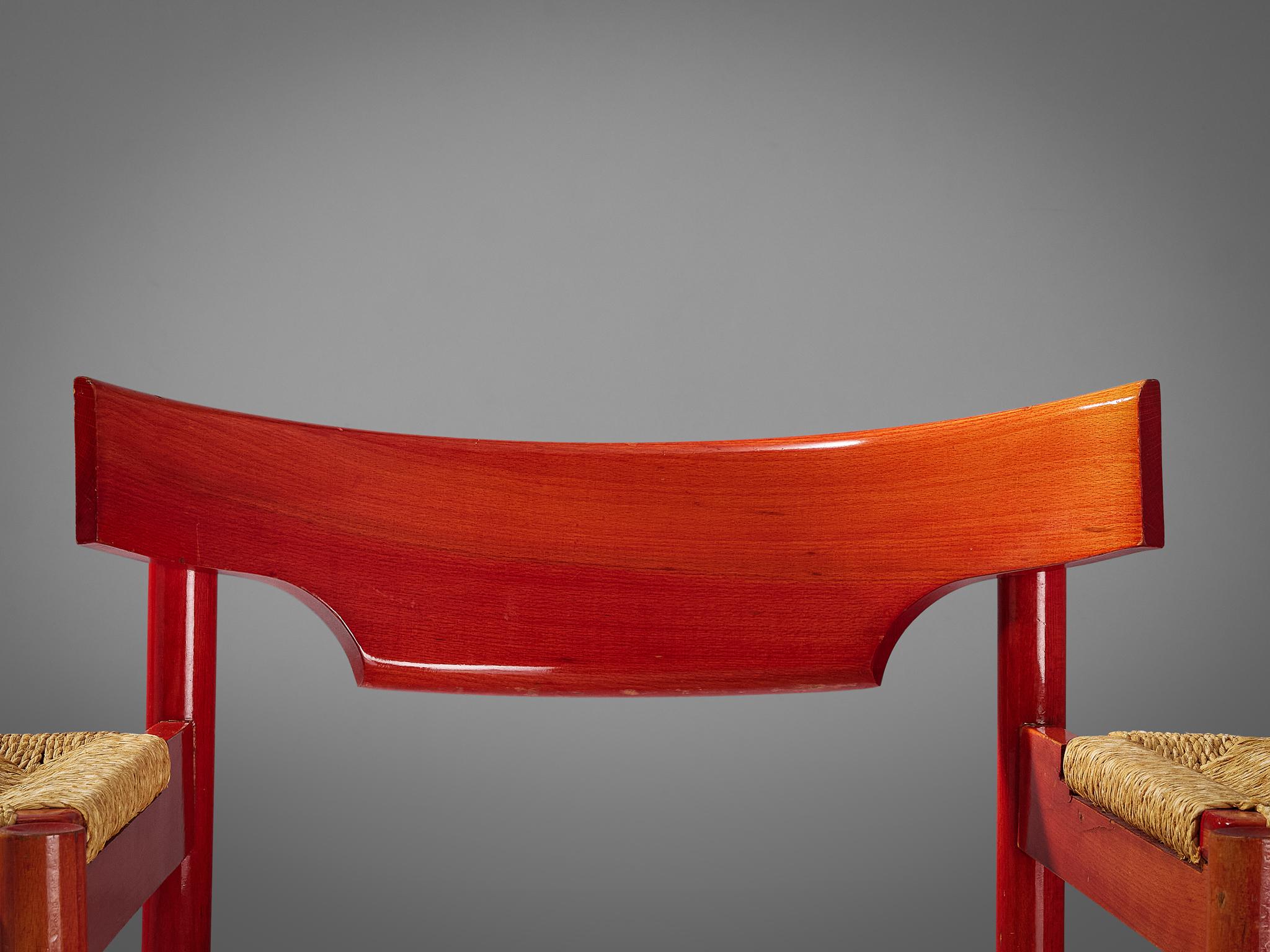 Vico Magistretti for Cassina Rare 'Carimate' Armchair in Red Stained Wood  4