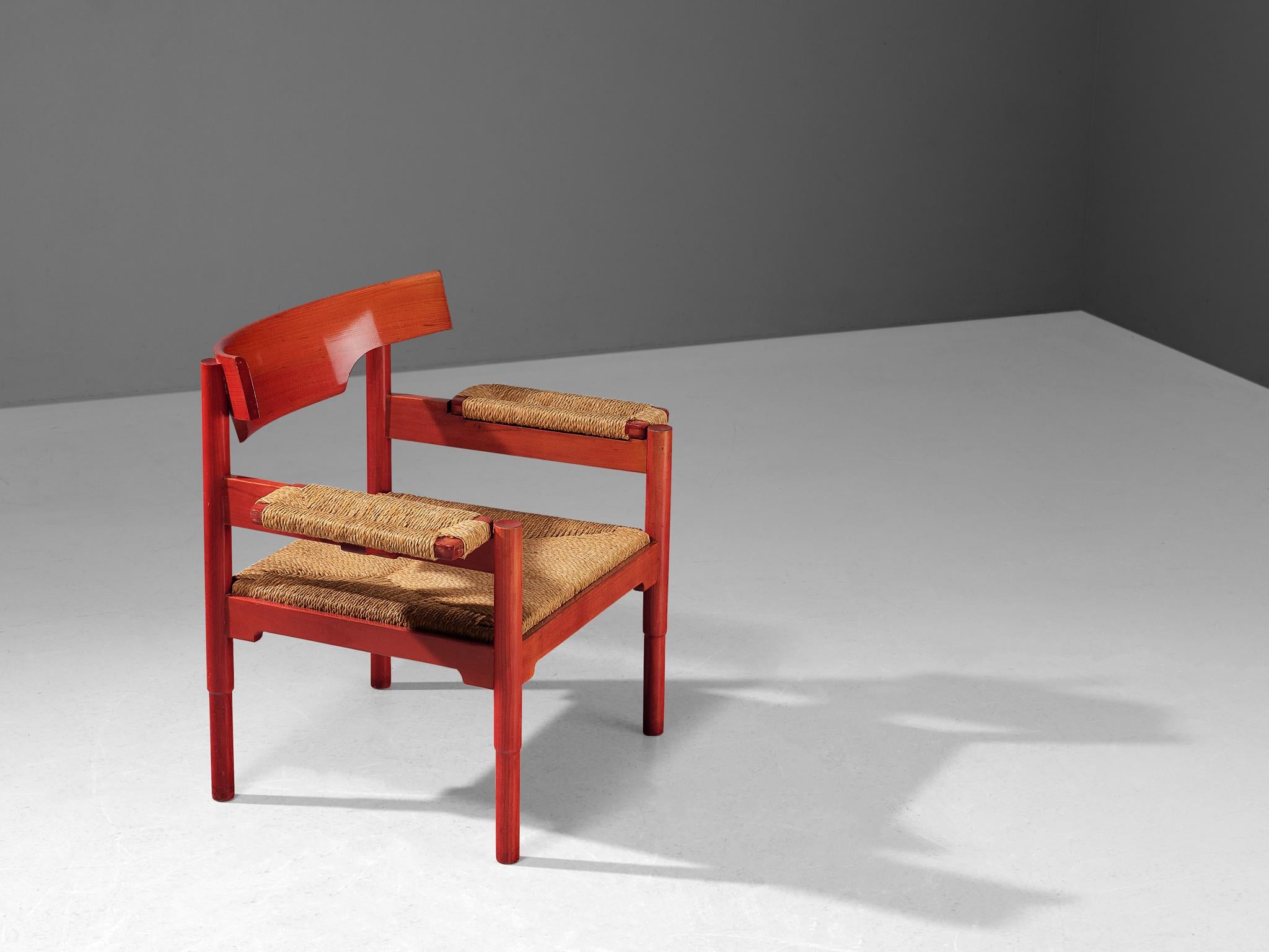 Vico Magistretti for Cassina, ‘Carimate’ armchair, stained beech, straw, Italy, designed circa 1960

This rare armchair belongs to the 'Carimate' line, one of Vico Magistretti’s most well-known furniture series. These chairs have been originally