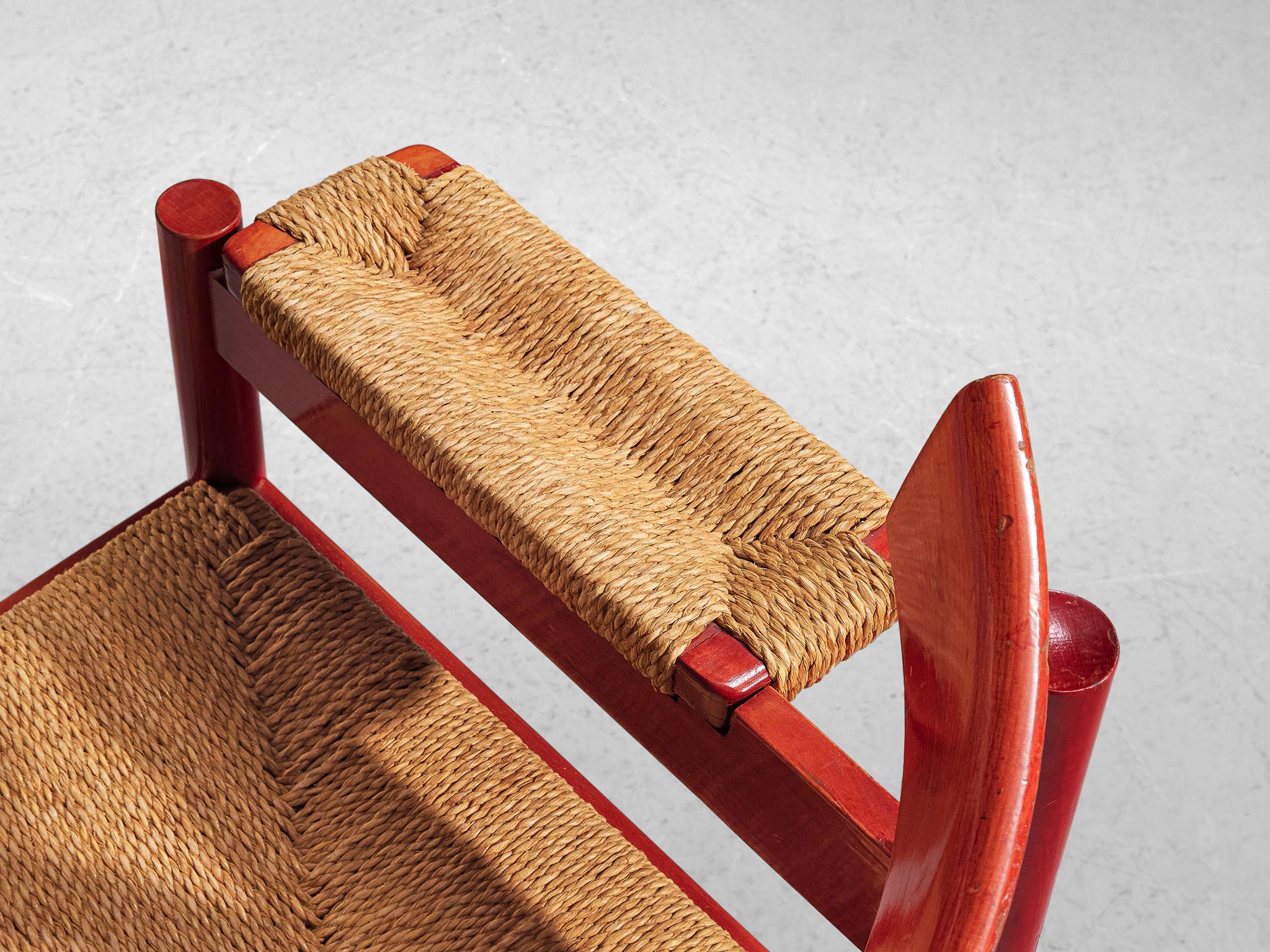 Mid-Century Modern Vico Magistretti for Cassina Rare 'Carimate' Armchair in Red Stained Wood 