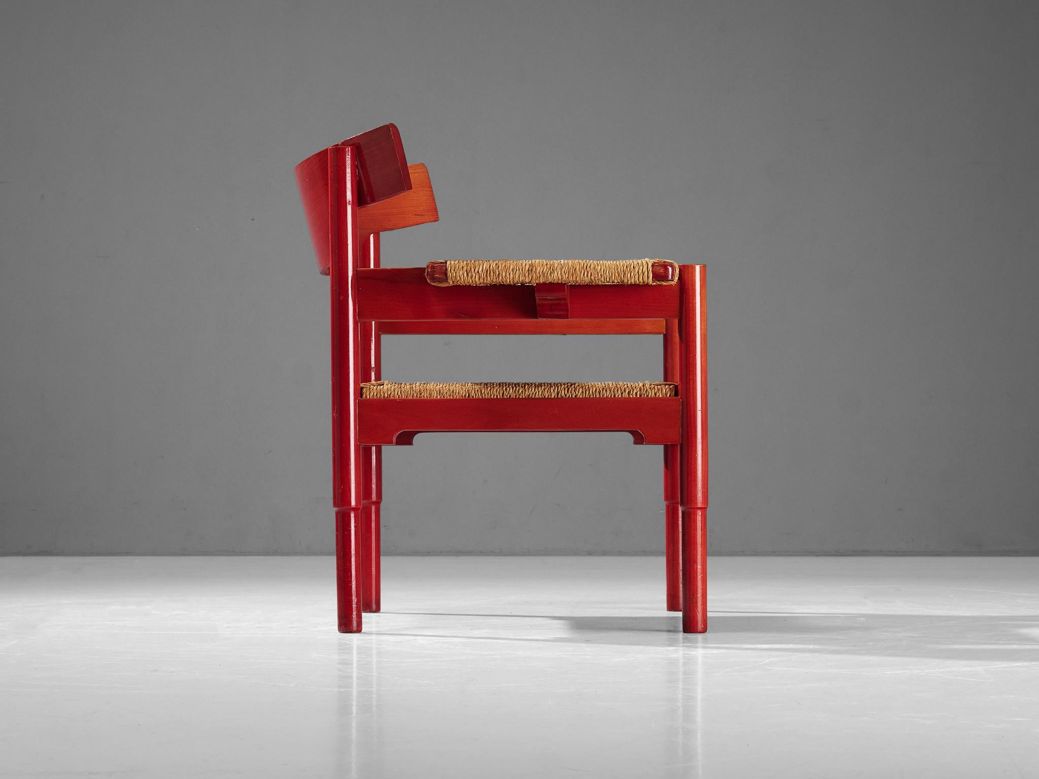 Vico Magistretti for Cassina Rare 'Carimate' Armchair in Red Stained Wood  2