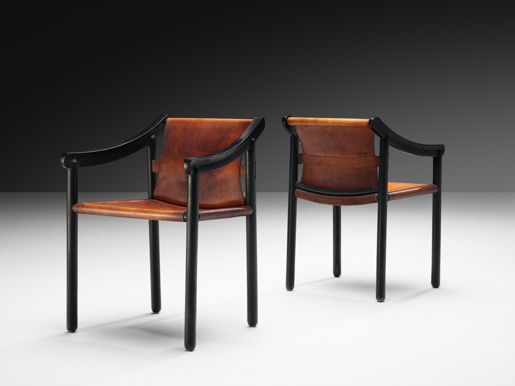 Set aus sechs Sesseln '905' aus cognacfarbenem Leder von Vico Magistretti für Cassina im Angebot 1