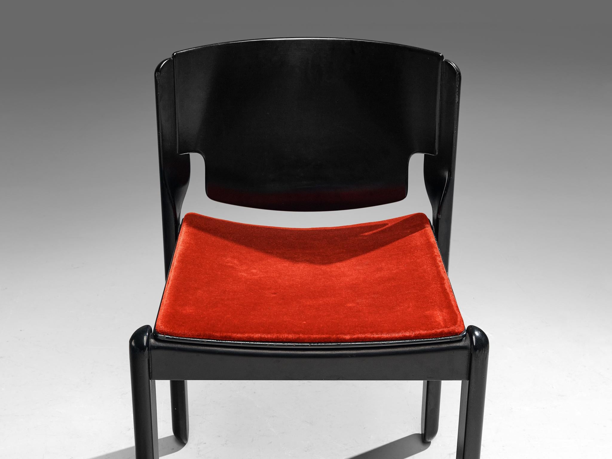 Vico Magistretti for Cassina Set of Six Chairs in Red Velvet 4