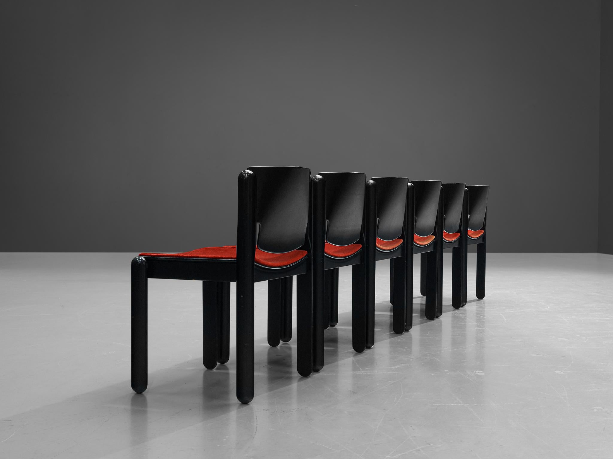 Mid-20th Century Vico Magistretti for Cassina Set of Six Chairs in Red Velvet