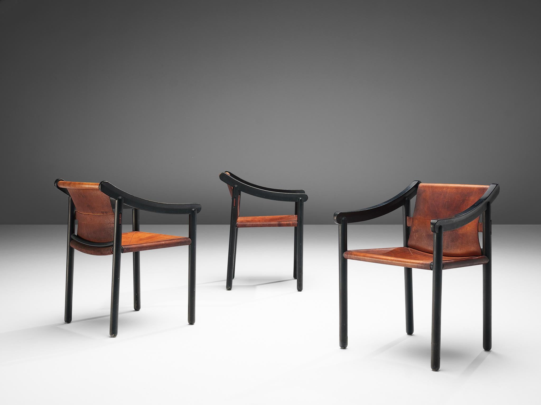 Vico Magistretti for Cassina Set of Six Early '905' Armchairs in Cognac Leather 4