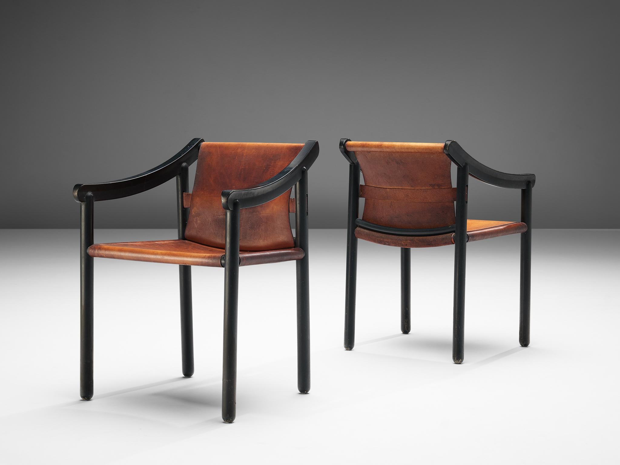 Vico Magistretti for Cassina Set of Six Early '905' Armchairs in Cognac Leather 6