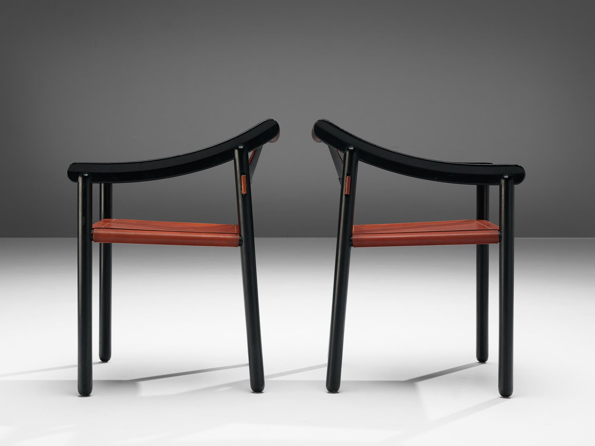Set aus sechs frühen Sesseln ''905'' aus rotem Leder von Vico Magistretti für Cassina 6
