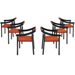 Set aus sechs frühen Sesseln ''905'' aus rotem Leder von Vico Magistretti für Cassina