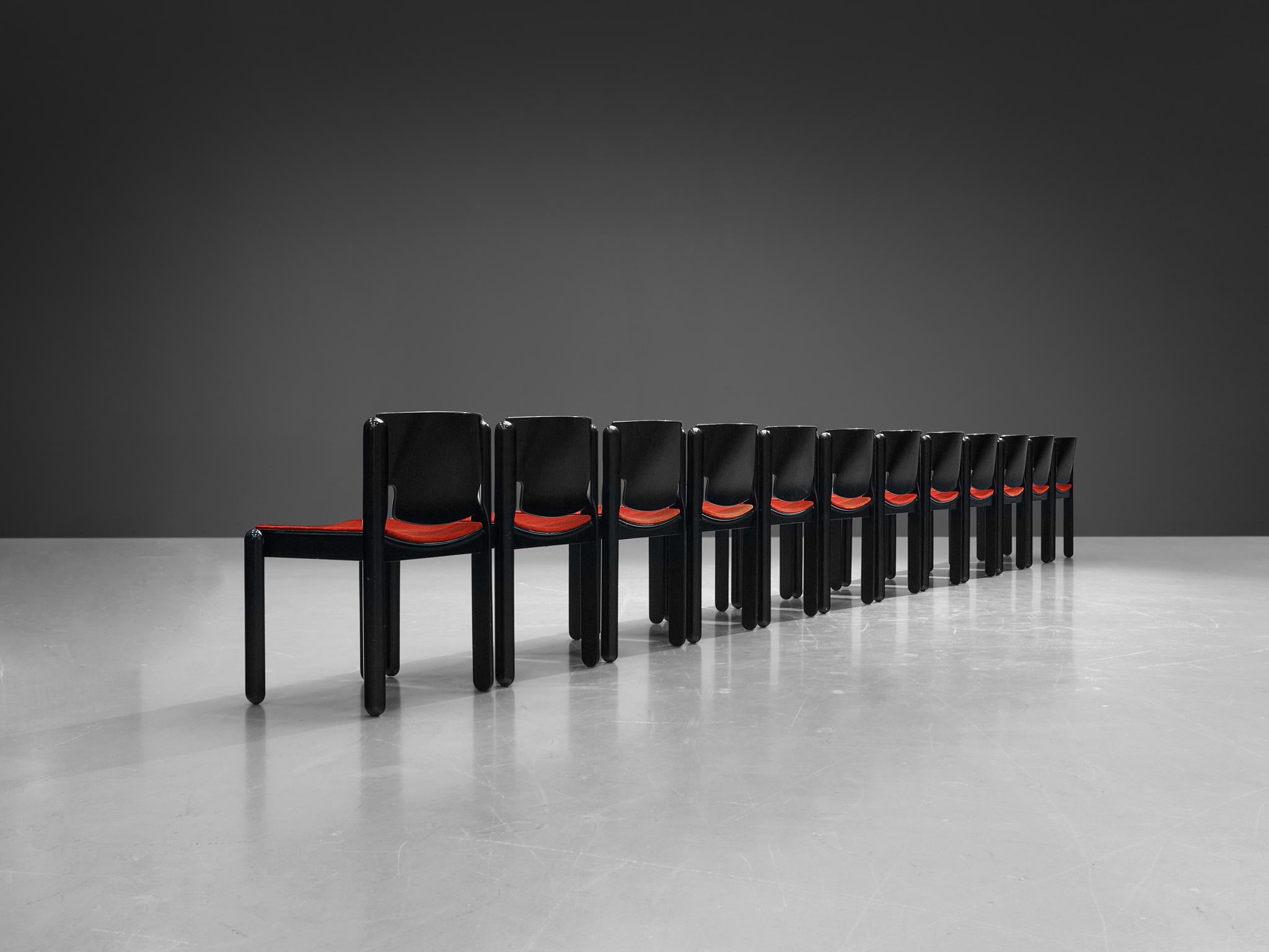 Vico Magistretti for Cassina Set of Twelve Chairs in Red Velvet 3