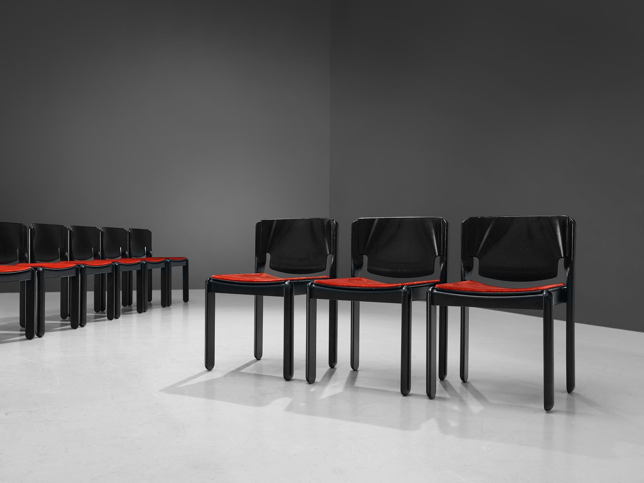 Vico Magistretti for Cassina Set of Twelve Chairs in Red Velvet 4