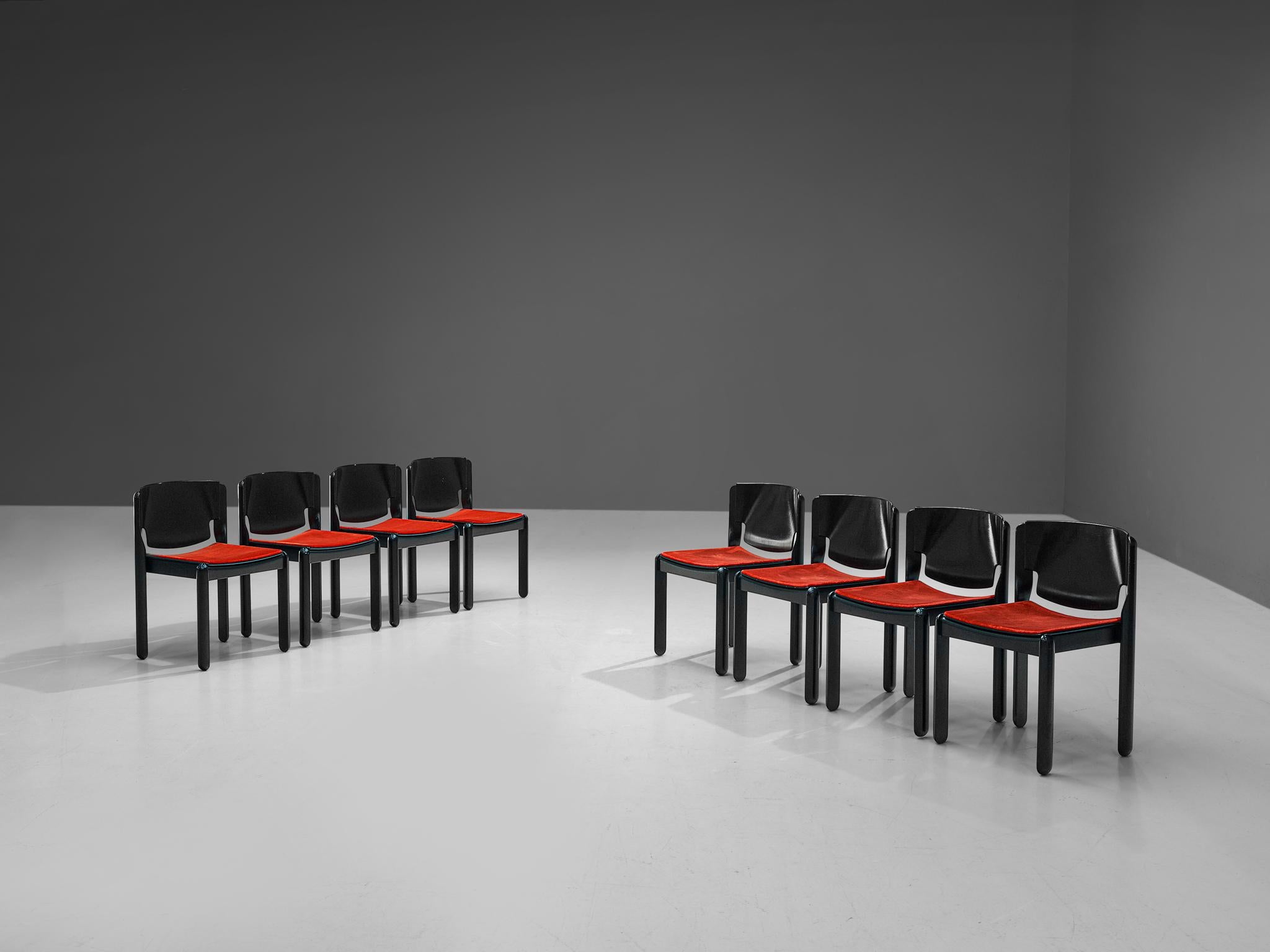 Vico Magistretti for Cassina Set of Twelve Chairs in Red Velvet 7
