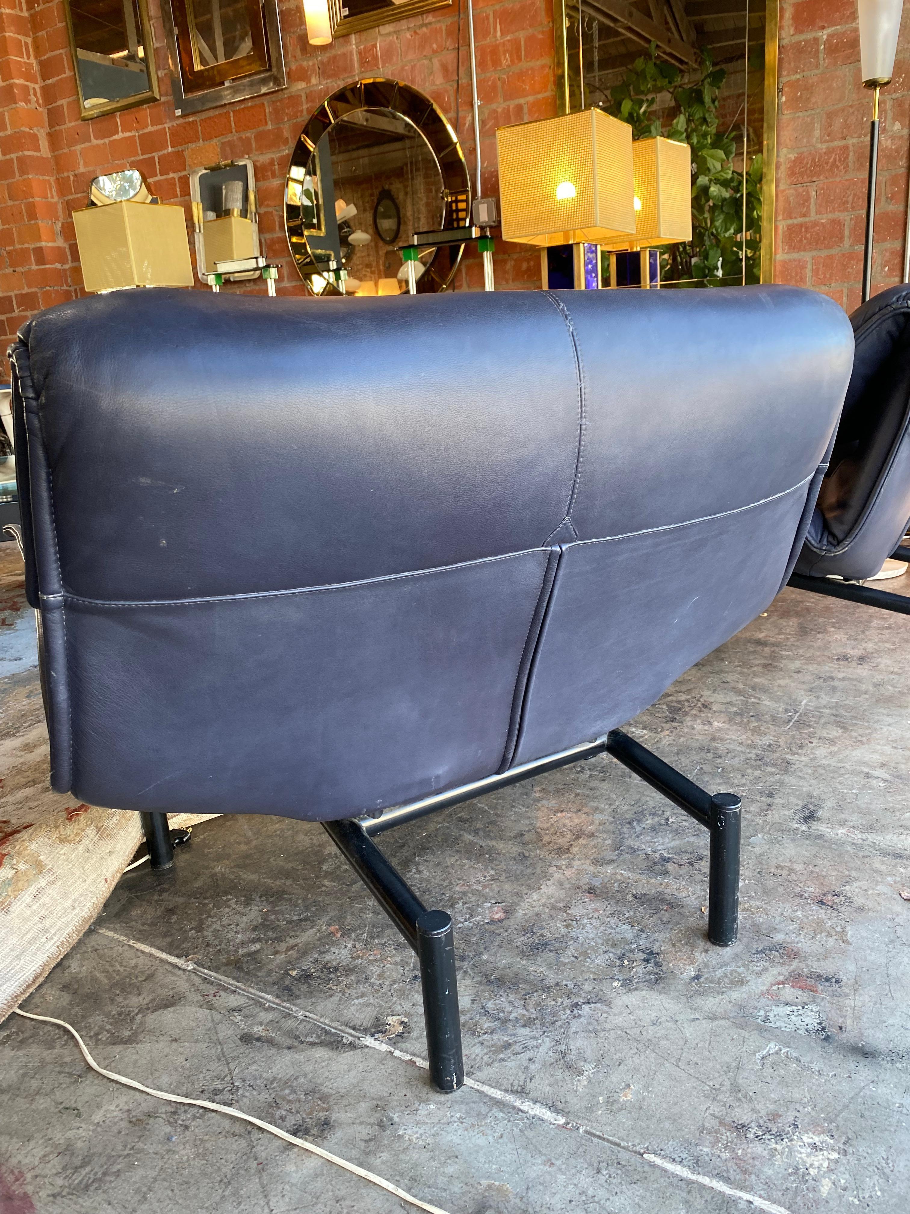 Vico Magistretti for Cassina Veranda Lounge Chair in Blue Leather 1