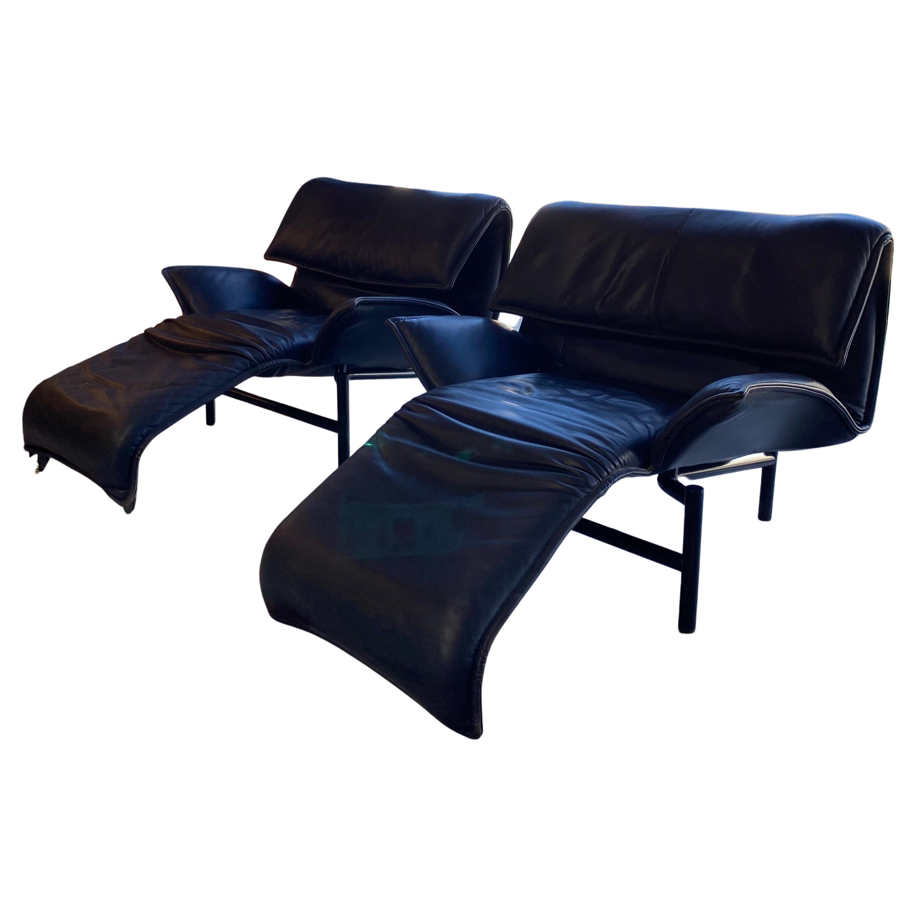 Vico Magistretti for Cassina Veranda Lounge Chair in Blue Leather