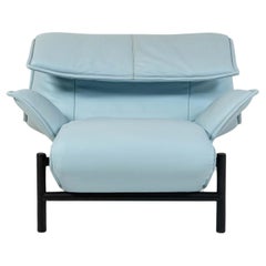 Vico Magistretti for Cassina Veranda Lounge Chair in Original Baby Blue Leather