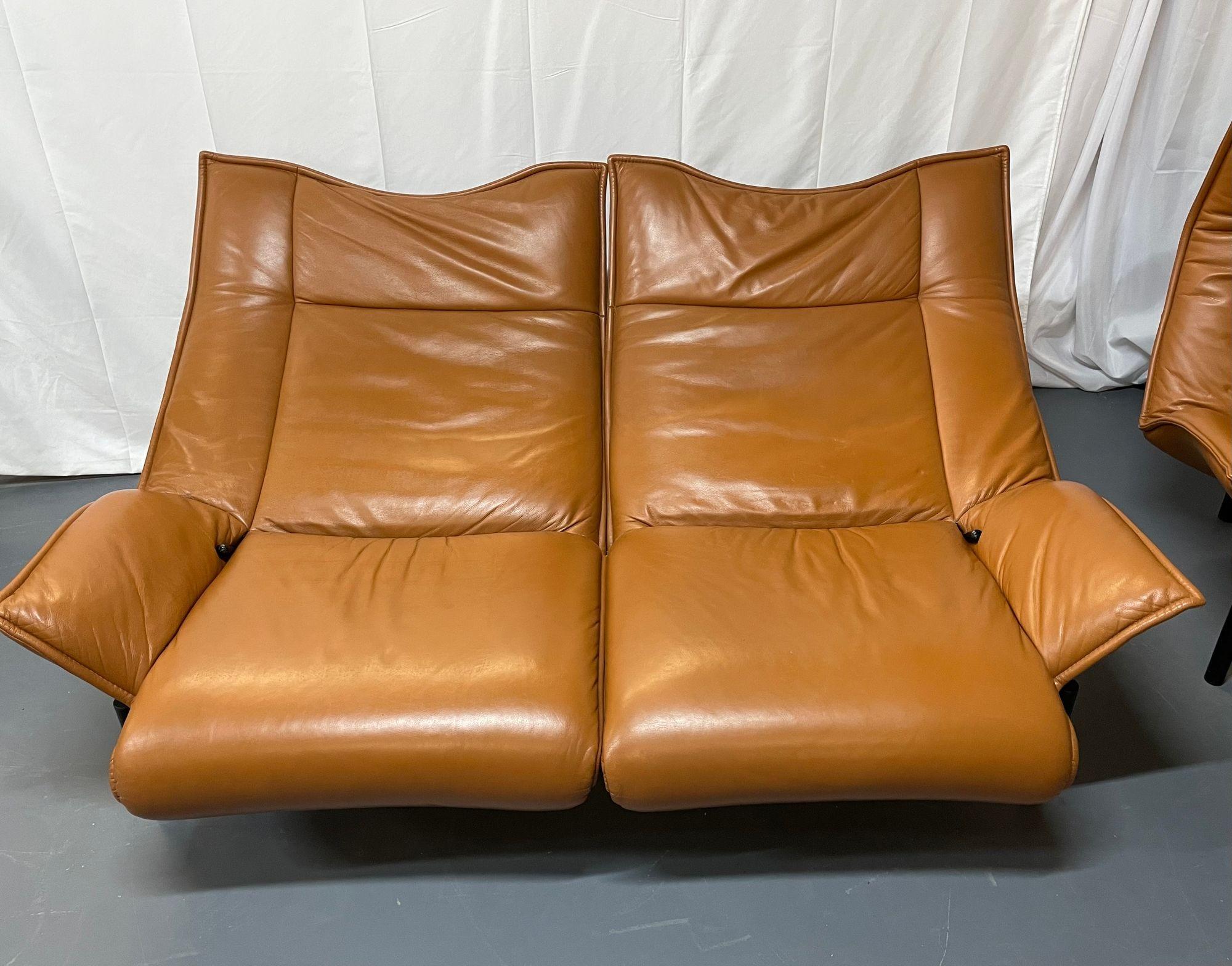 Vico Magistretti for Cassina Veranda Sofa, Two-Seater, Leather, Italian Modern. Seat height 16 inches. 
 
Both unique and highly functional, this sofa is made of fine leather that transforms into many comfortable and stable positions. In addition