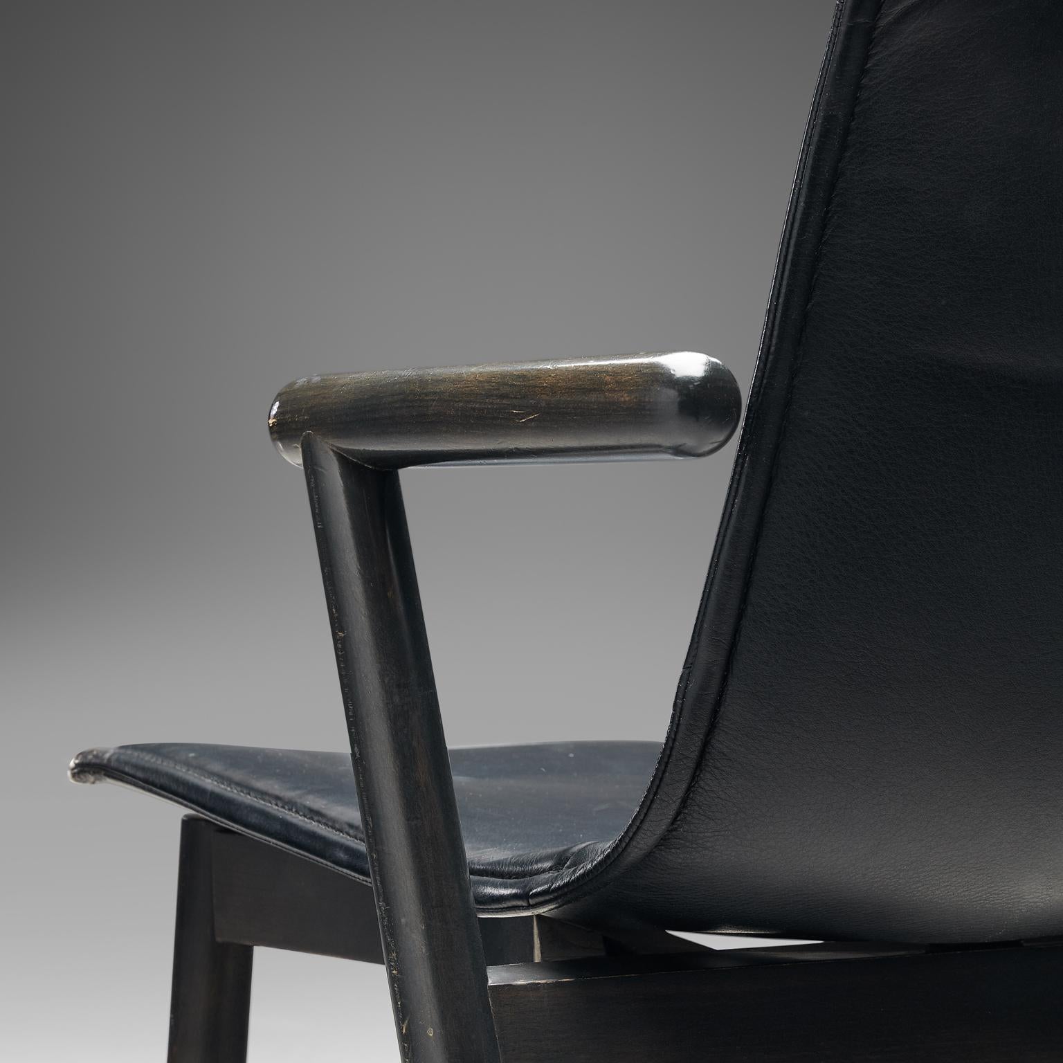 Post-Modern Vico Magistretti for Cassina 'Villabianca' Armchair in Black Leather For Sale
