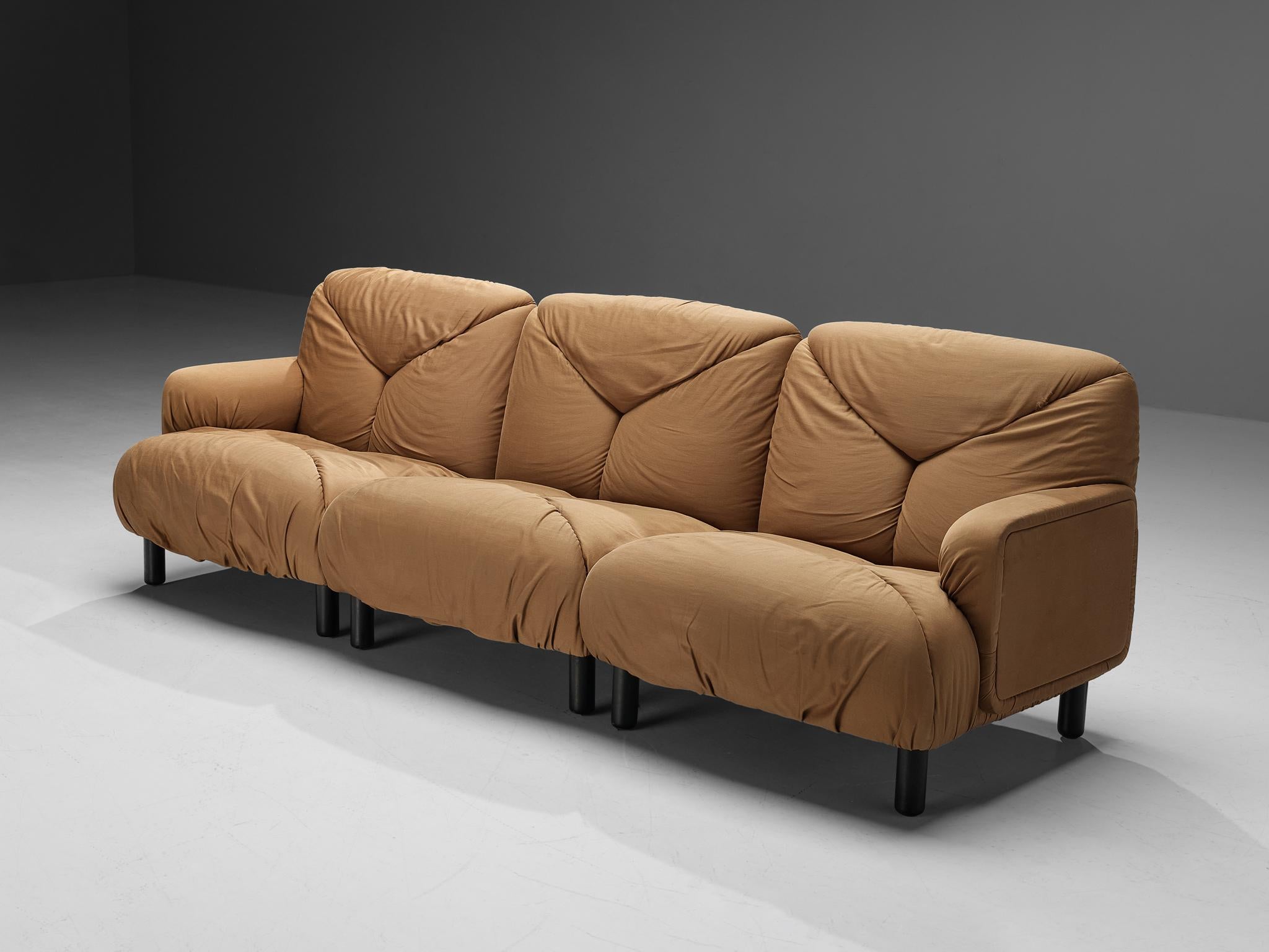Vico Magistretti for ICF De Padova, ‘Davis’ sofa, wood, fabric, Italy, 1977

This distinctive sofa is designed by the innovative and renowned Italian designer Vico Magistretti (1920-2006). This three-seat sofa is well-designed featuring clear lines