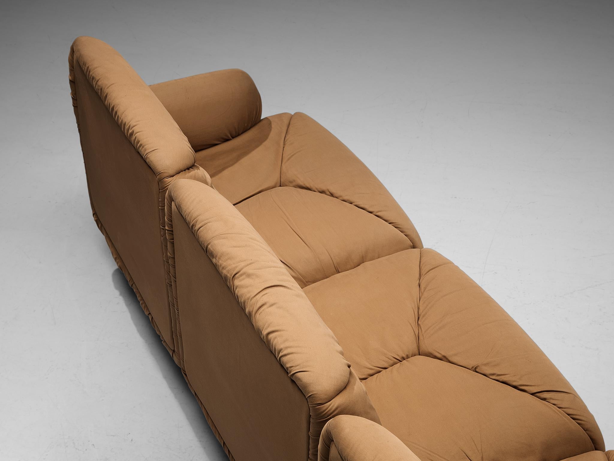Fabric Vico Magistretti for De Padova 'Davis' Sofa in Camel Beige Upholstery  For Sale