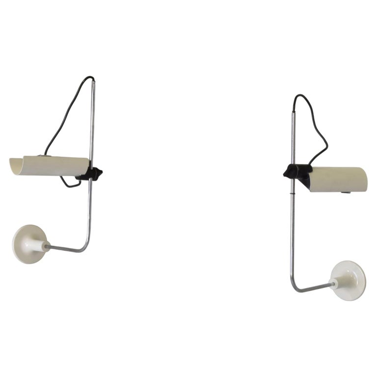 Vico Magistretti for O-Luce: Pair of "Adam" Wall Lamps, Chrome Steel, 1975