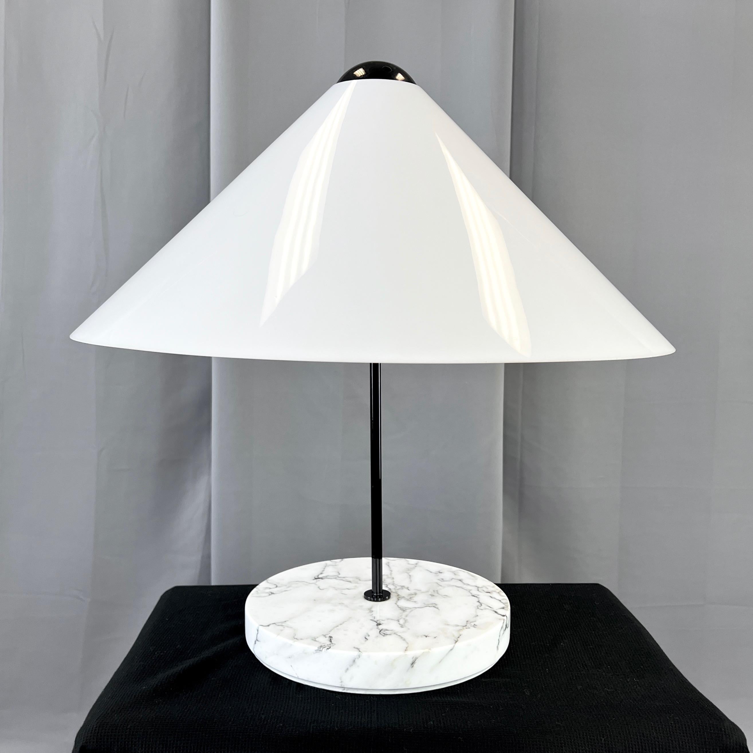 A 1973 postmodern Snow table lamp by Vico Magistretti for Oluce.

A very cool model 201 table lamp from Italian design icon Vico Magistretti’s Snow collection of lighting for Oluce—comprised of a table lamp, floor lamp, and pedant—that was only in