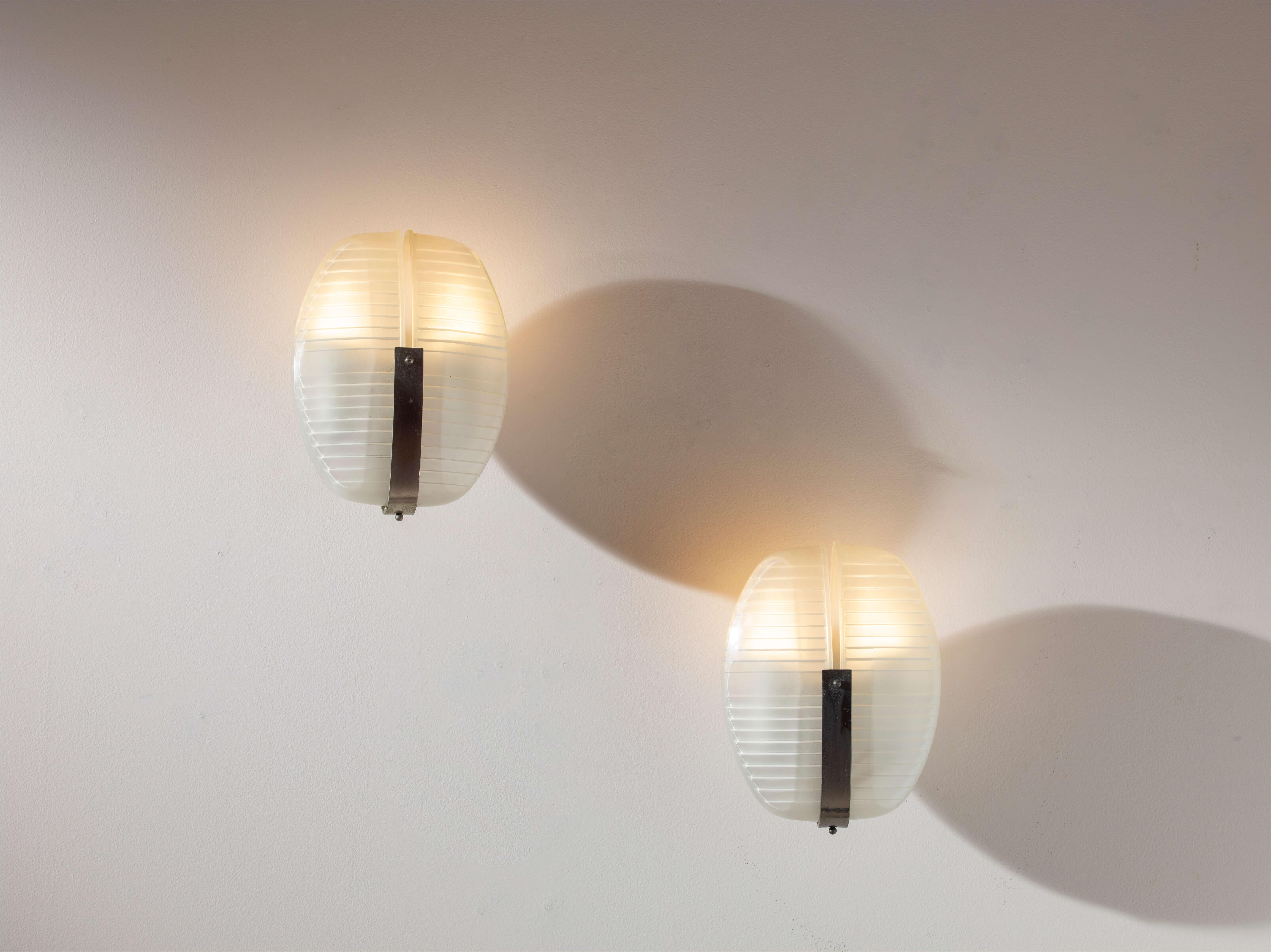 Mid-Century Modern Vico Magistretti glass and metal Lambda wall lights produced by Artemide, Italy