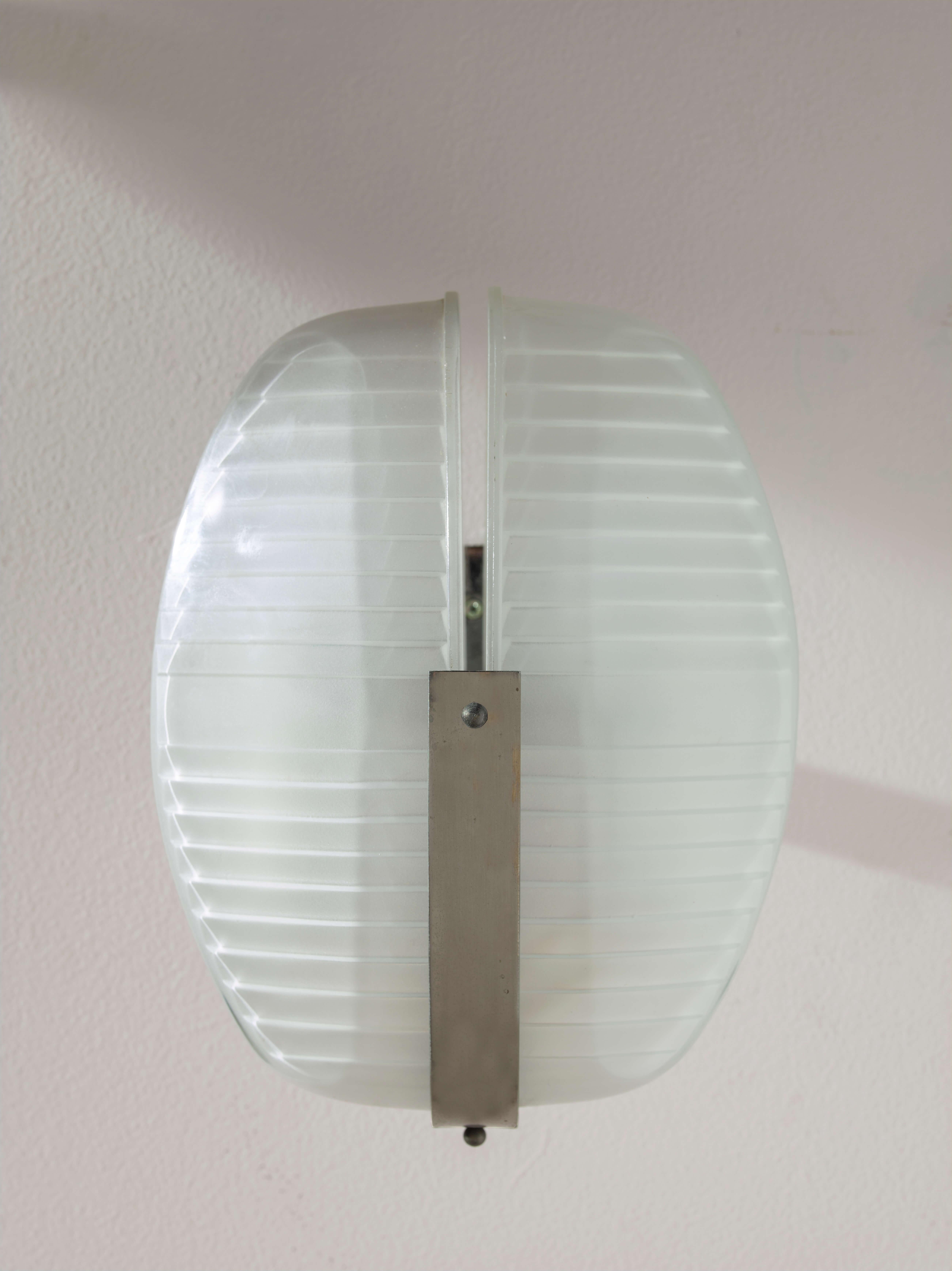 Italian Vico Magistretti glass and metal Lambda wall lights produced by Artemide, Italy