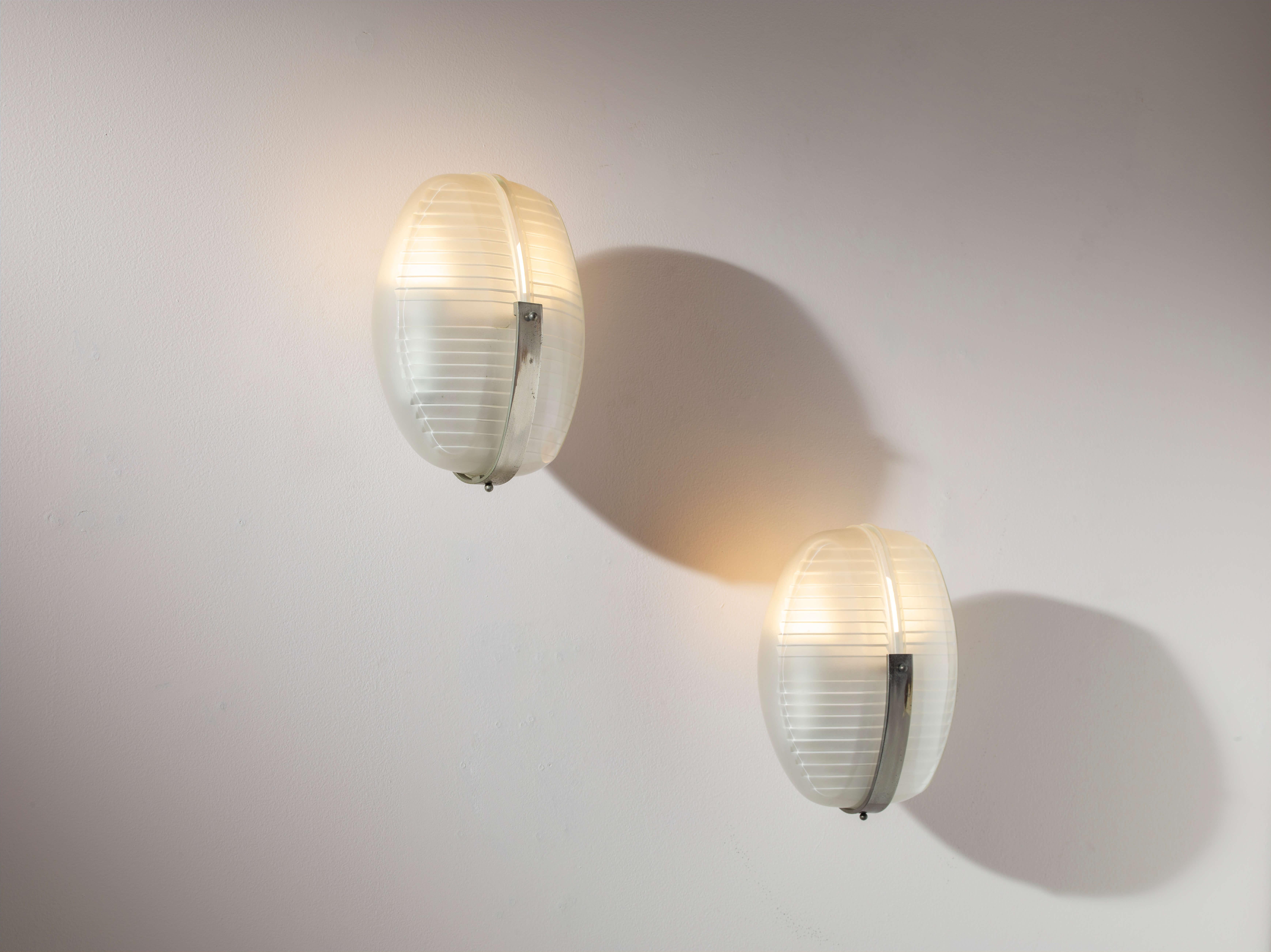 Mid-20th Century Vico Magistretti glass and metal Lambda wall lights produced by Artemide, Italy