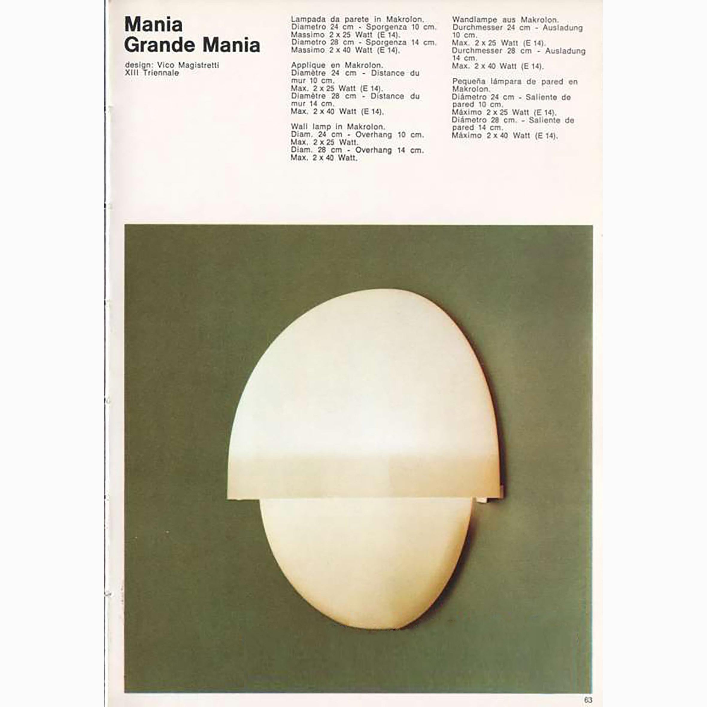 Vico Magistretti, Grande Mania, Un aplique de pared, Artemide, 1964 en venta 4