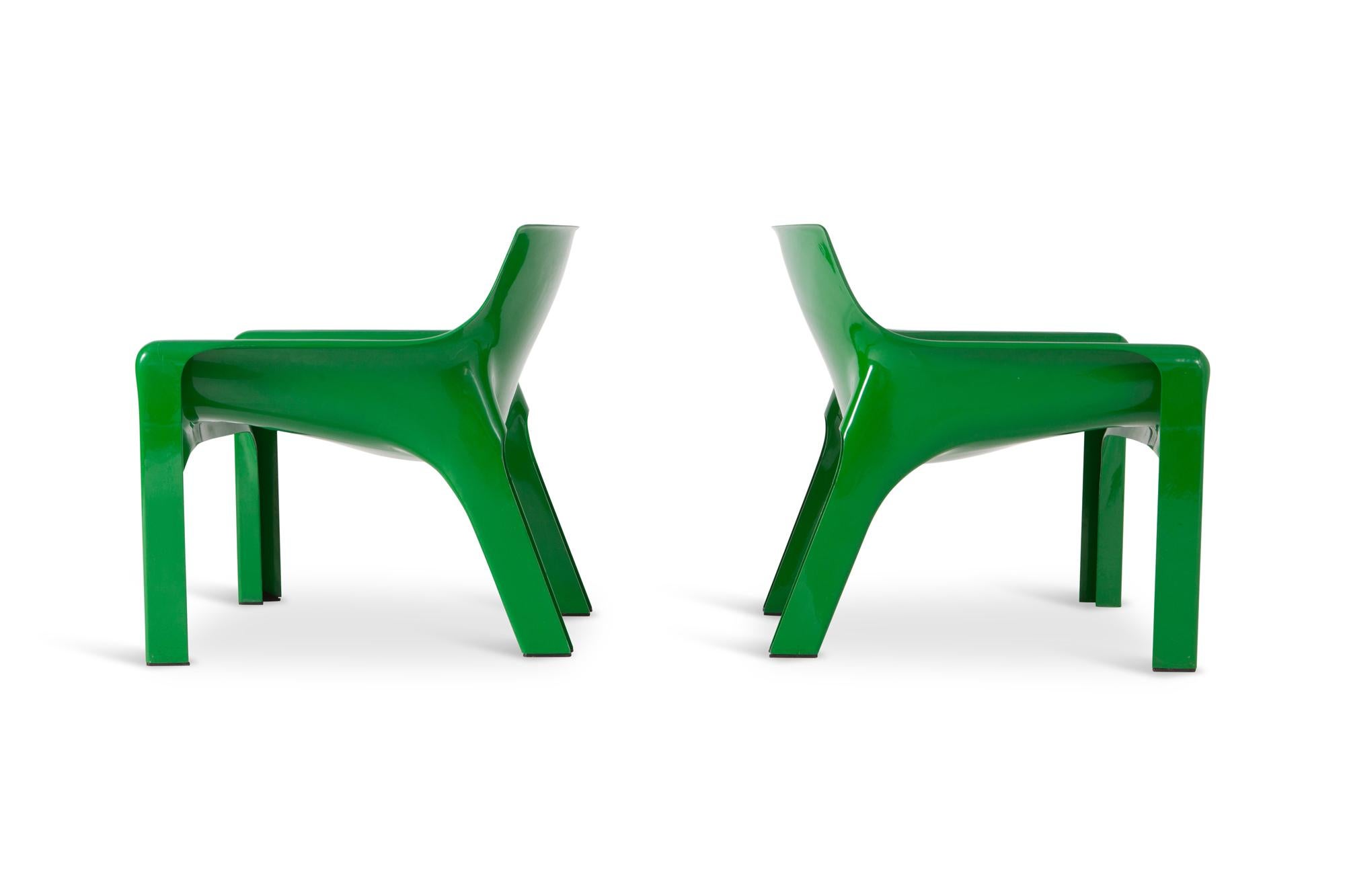 Post-Modern Vico Magistretti Green Vicario Lounge Chairs