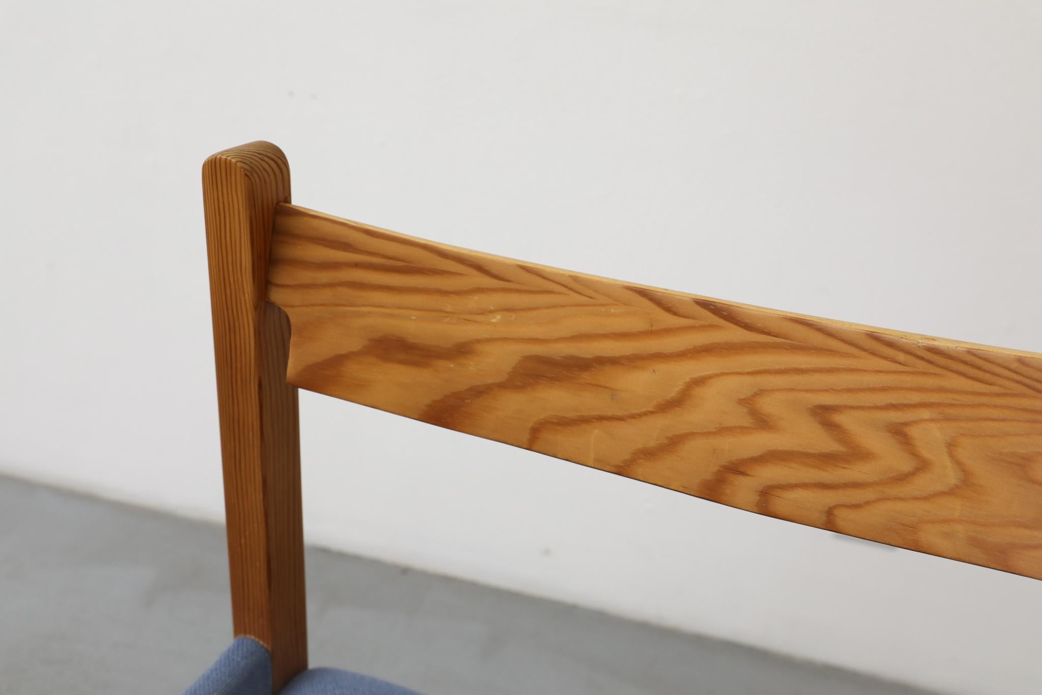 Vico Magistretti Inspired Pine Dining Chair with Blue Upholstered Seats For Sale 3