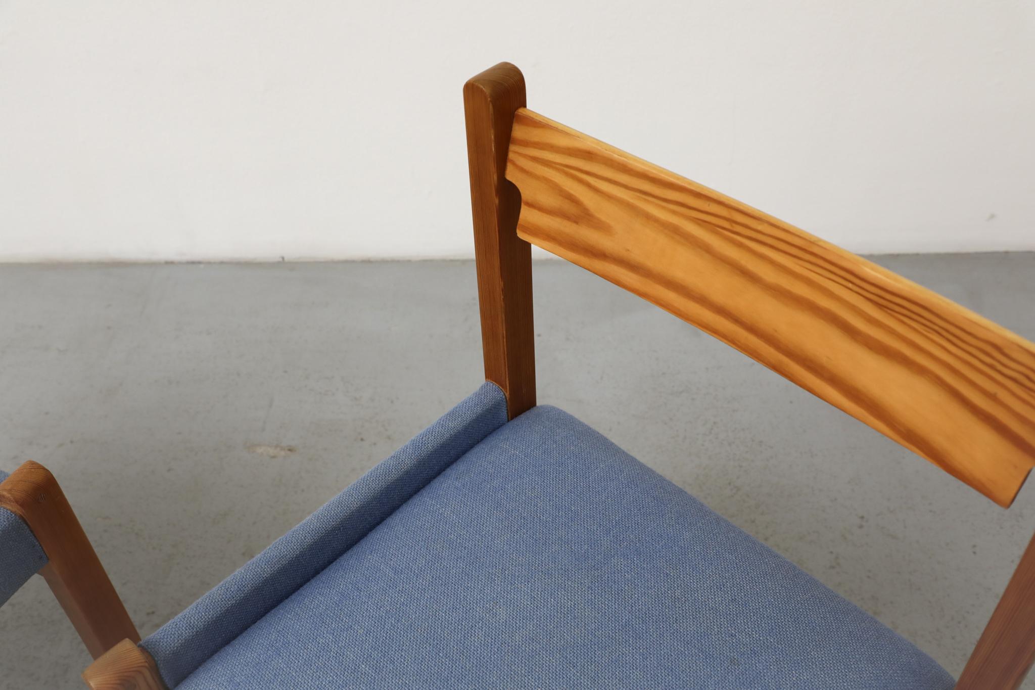 Vico Magistretti Inspired Pine Dining Chair with Blue Upholstered Seats For Sale 4