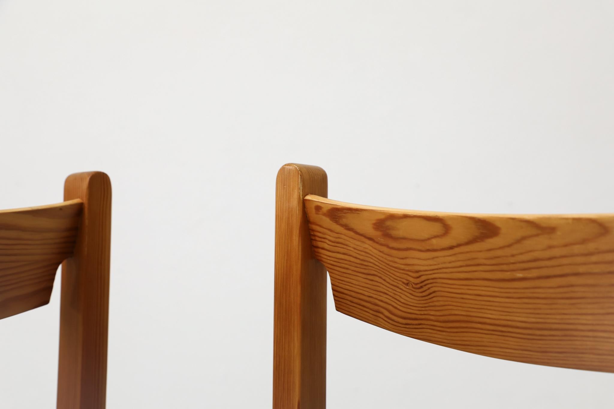 Vico Magistretti Inspired Pine Dining Chair with Blue Upholstered Seats For Sale 5