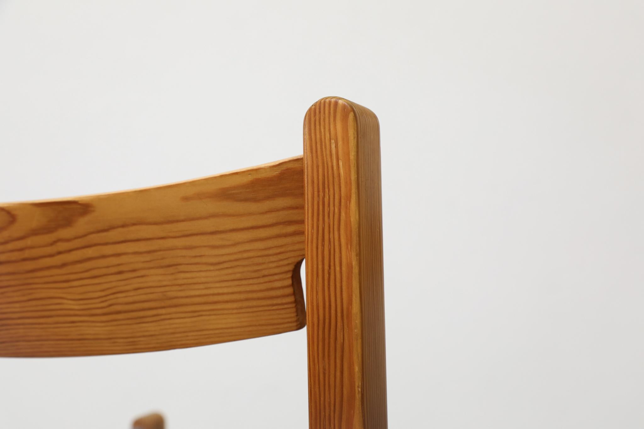 Vico Magistretti Inspired Pine Dining Chair with Blue Upholstered Seats For Sale 6