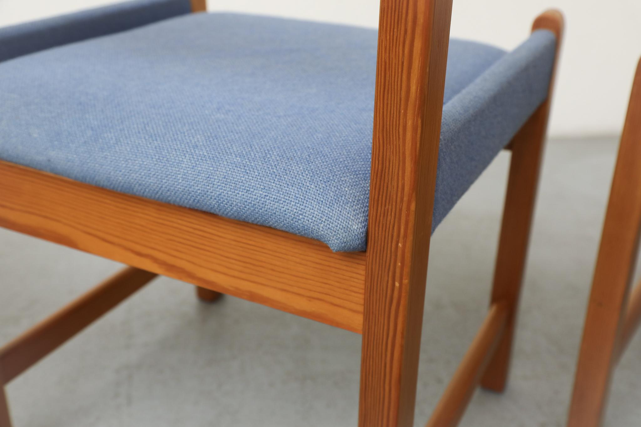 Vico Magistretti Inspired Pine Dining Chair with Blue Upholstered Seats For Sale 7